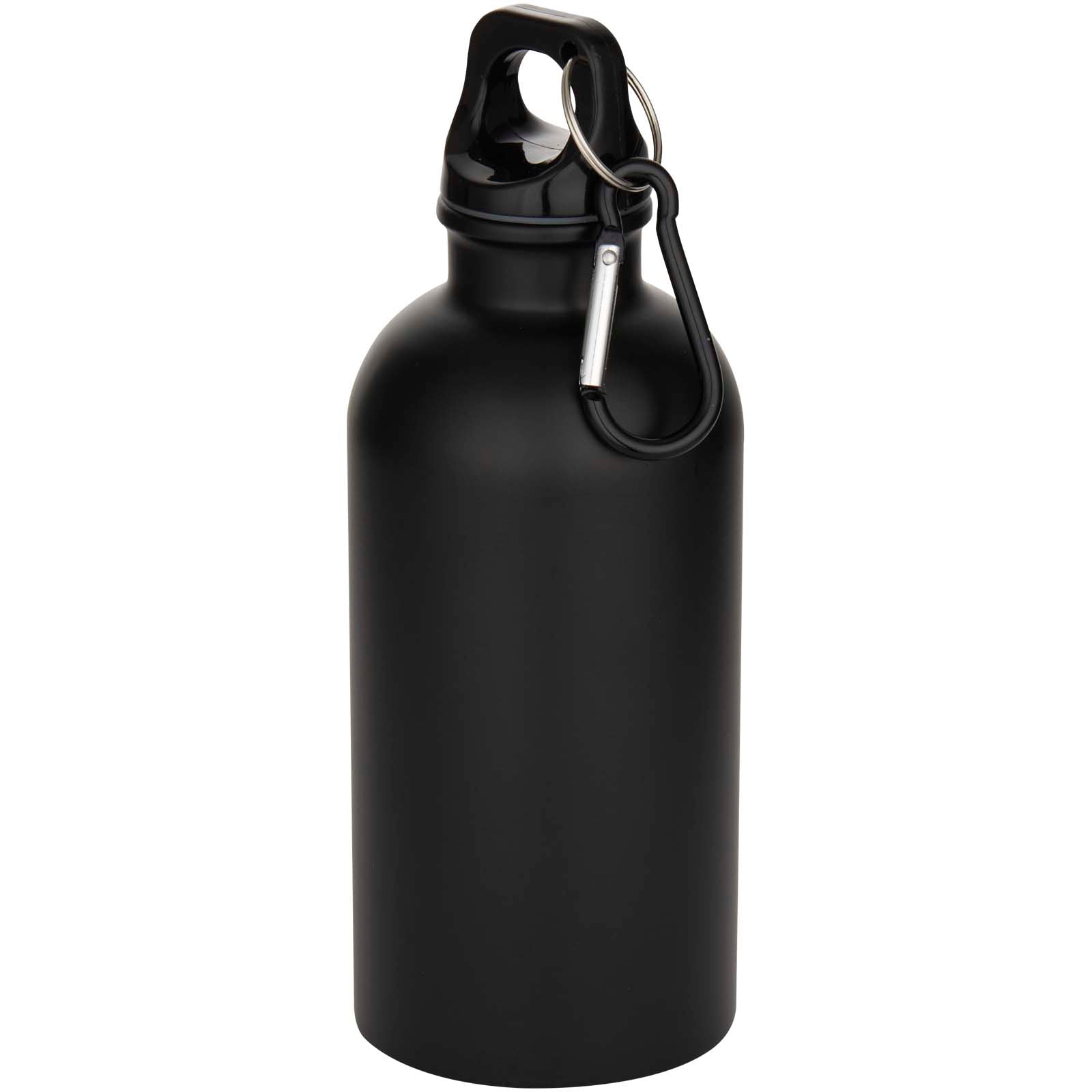 Oregon 400 ml matte RCS-zertifizierte einwandige Trinkflasche aus recyceltem Edelstahl mit Karabinerhaken – Schwarz