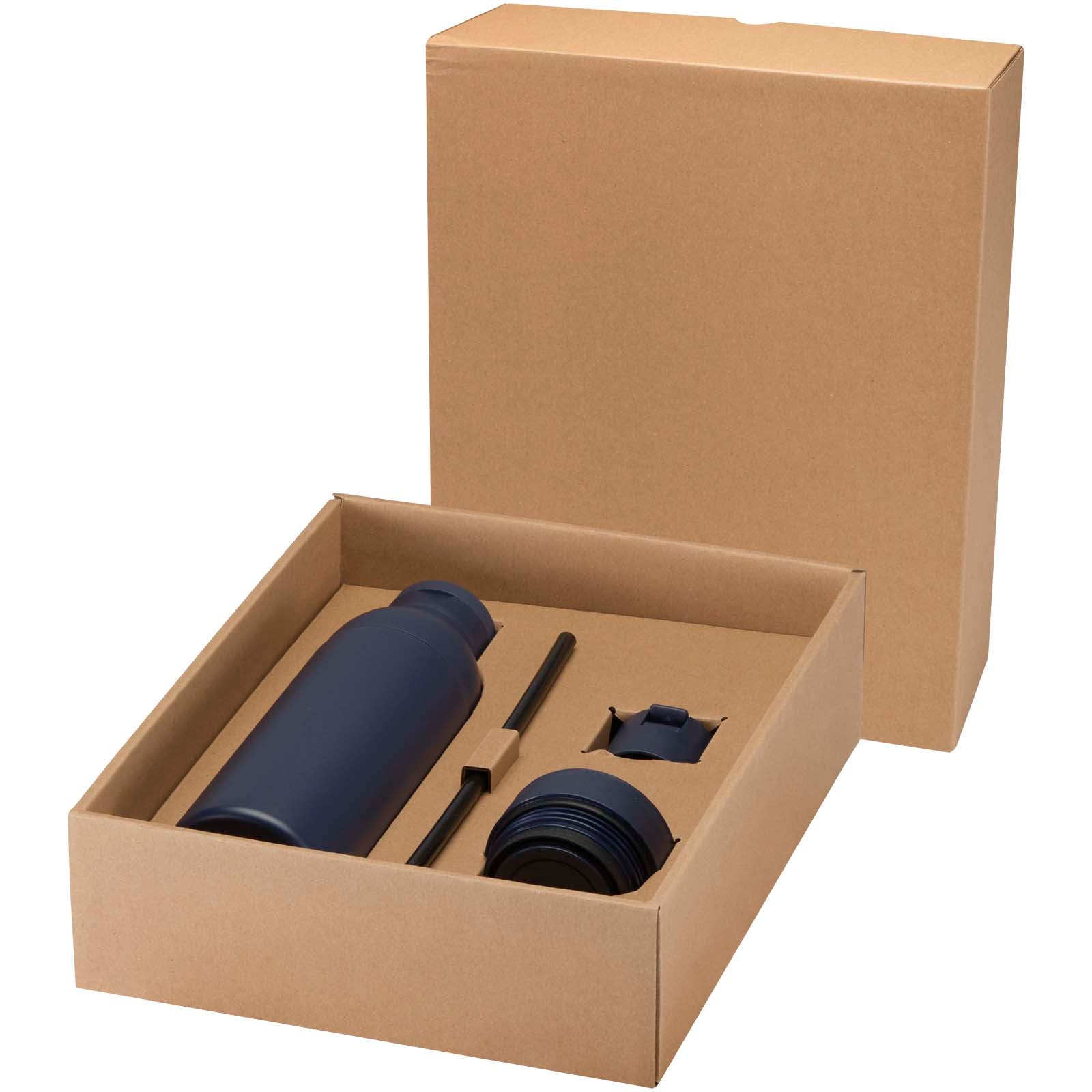 Illuminate 650 ml RCS-zertifizierte doppelwandige Trinkflasche aus recyceltem Edelstahl mit 3-teiligem Deckelset – Navy