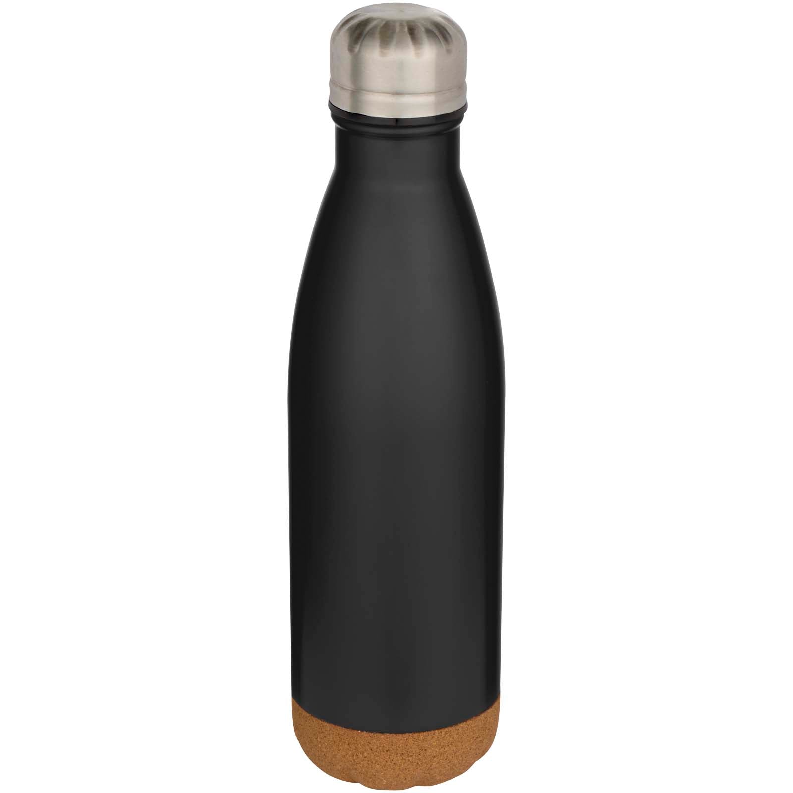 Cove 500 ml doppelwandige, vakuumisolierte Trinkflasche aus Edelstahl mit Korkdetails – Schwarz