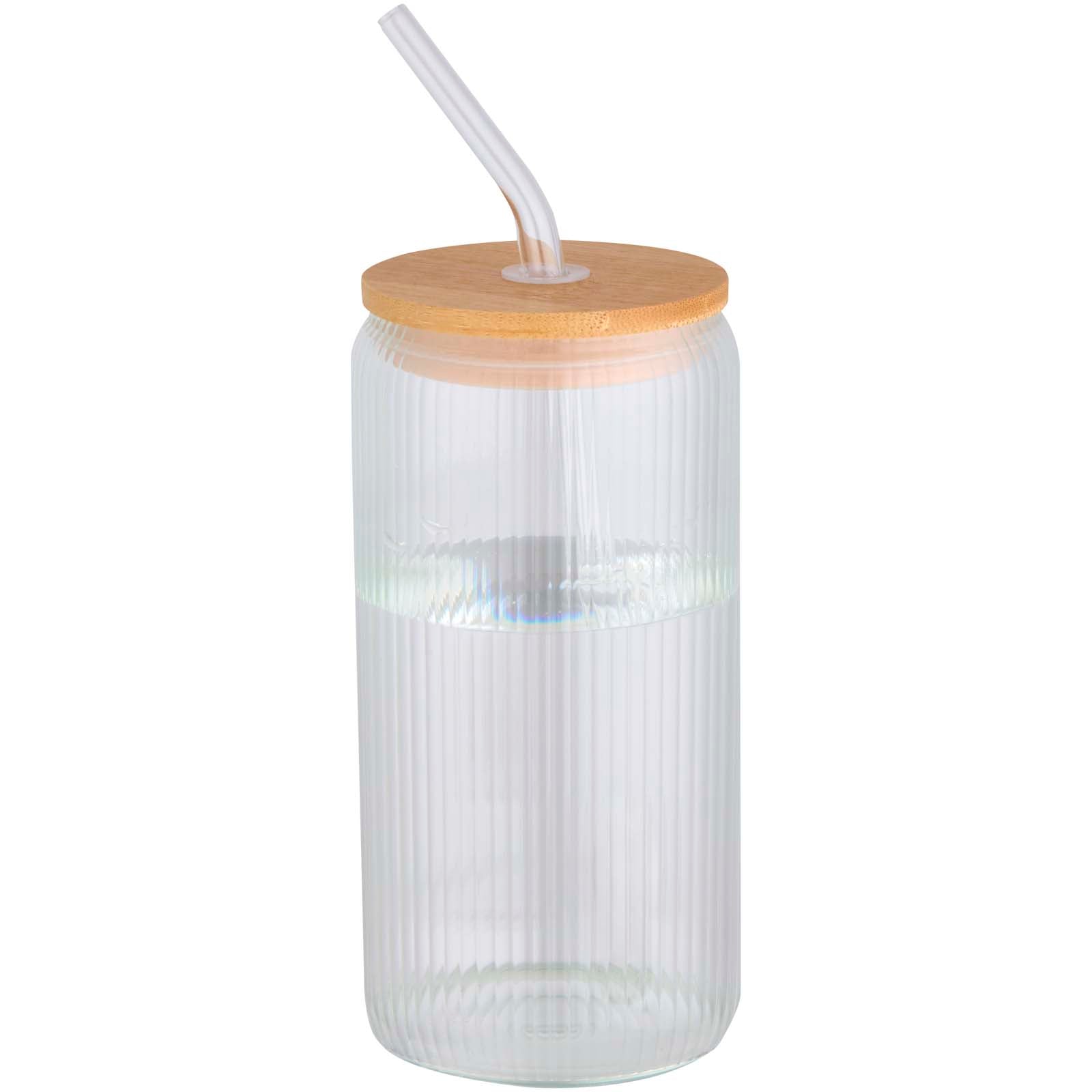 Mirage 500 ml einwandiges Glas aus Borosilikatglas mit Bambusdeckel – Transparent