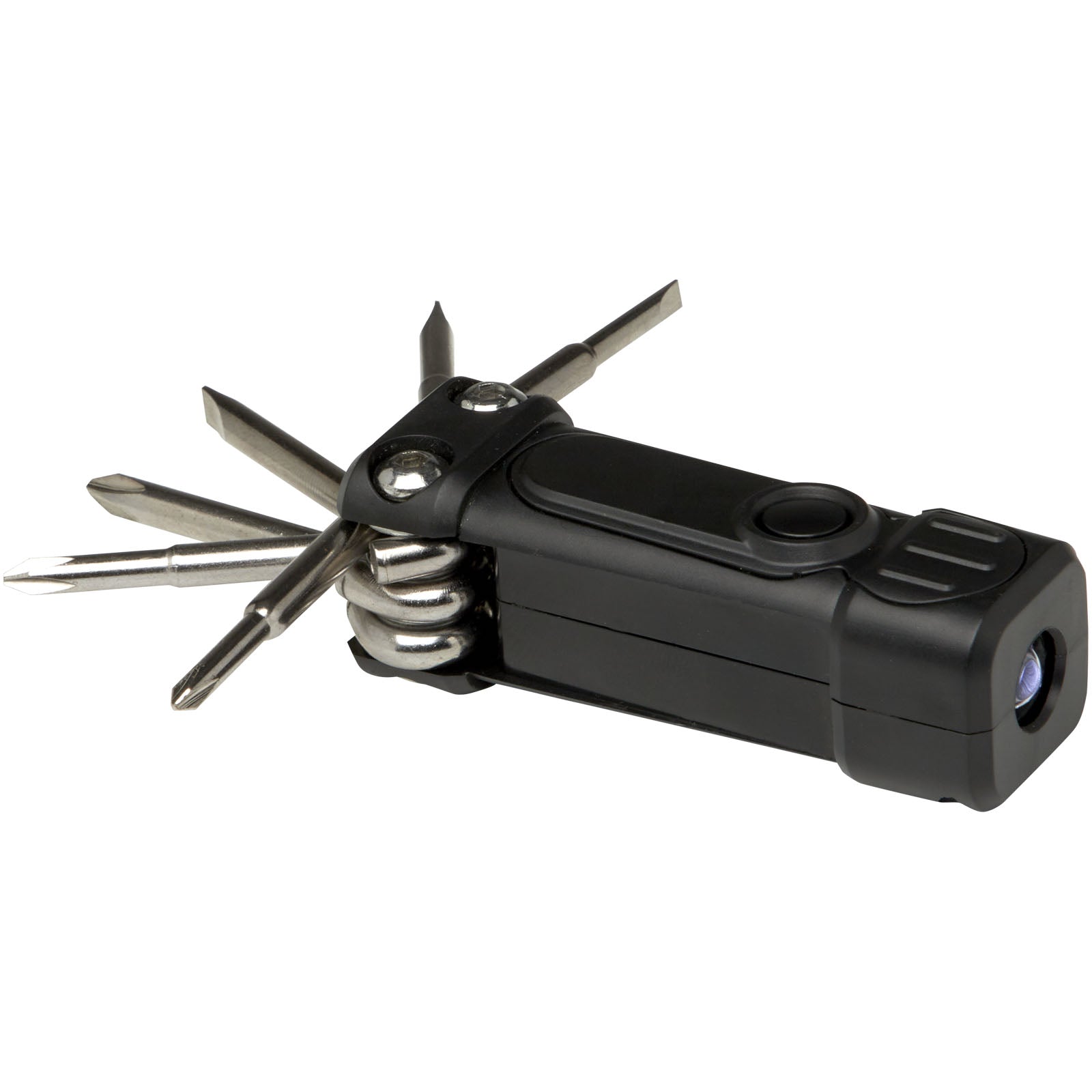 Octo 8-in-1 Schraubenzieher-Set aus recyceltem RCS Kunststoff mit Taschenlampe – Schwarz