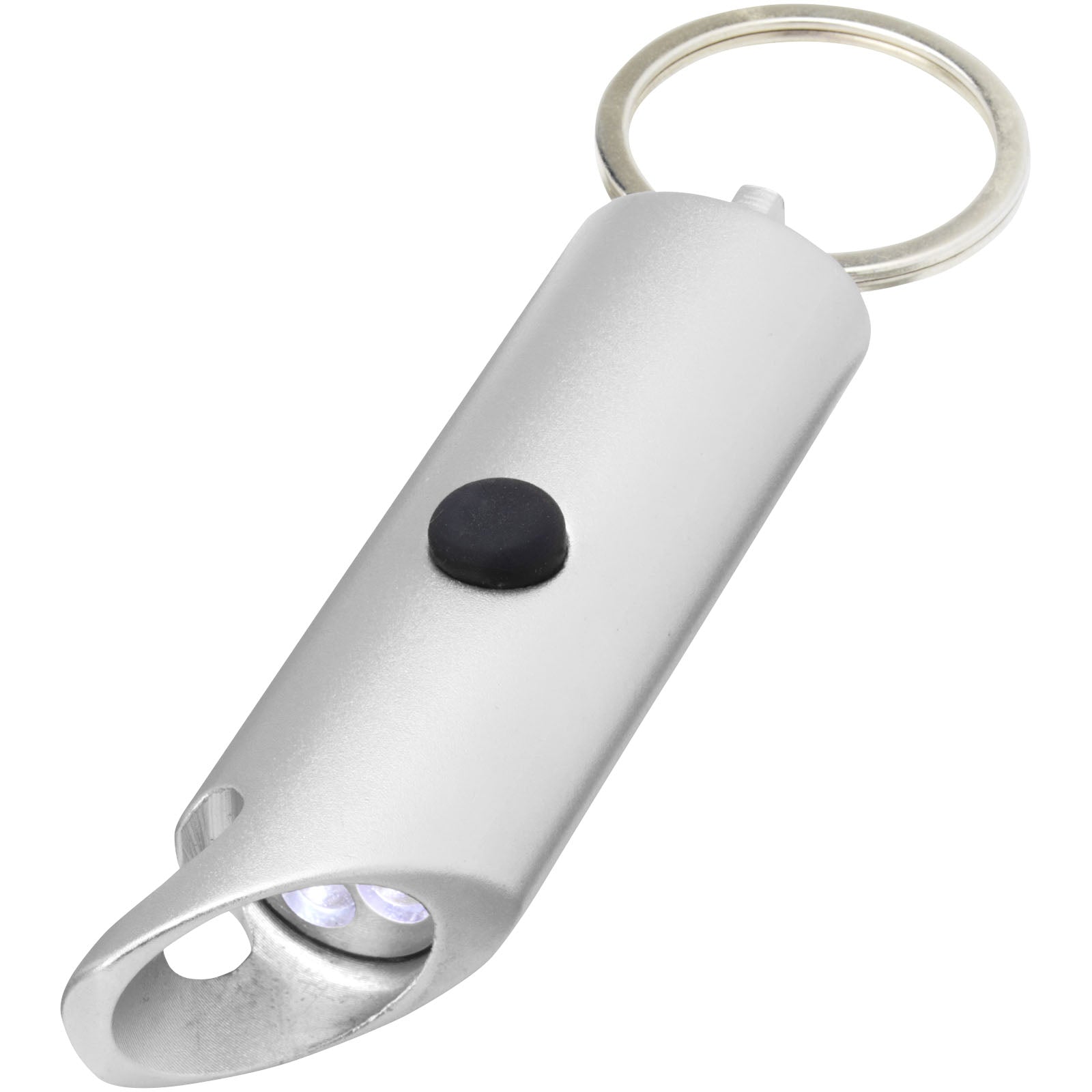 Flare IPX-LED-Lampe und Flaschenöffner aus recyceltem Aluminium mit Schlüsselanhänger – Silber