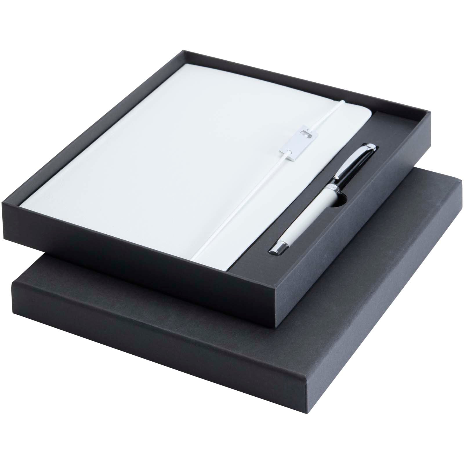 Legato Elegance A5 Hardcover Notizbuch mit Tintenroller Set – Weiß-primär und Schwarz