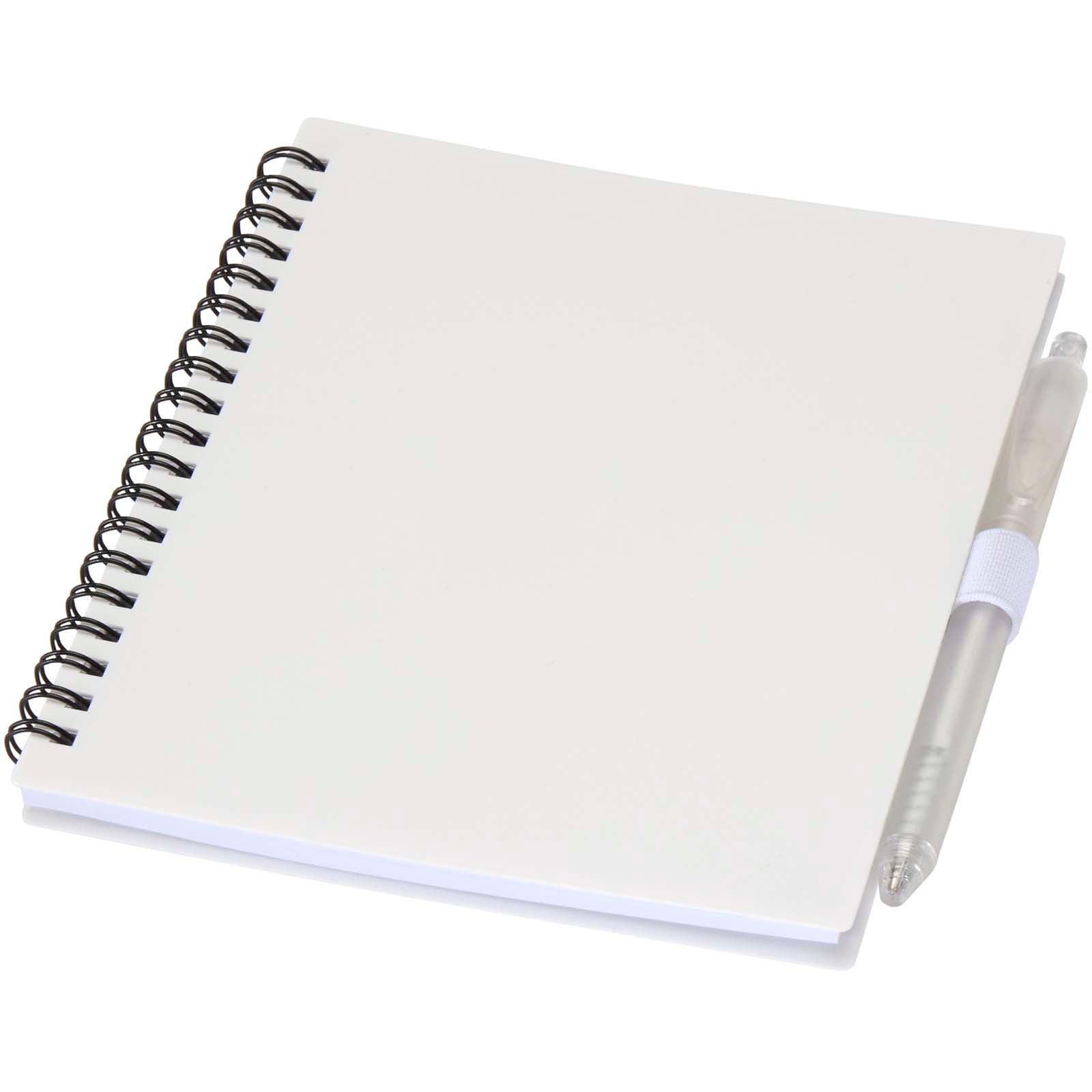 Niove Softcover Notizbuch aus recyceltem Kunststoff mit Kugelschreiber (blaue Mine) – Weiss
