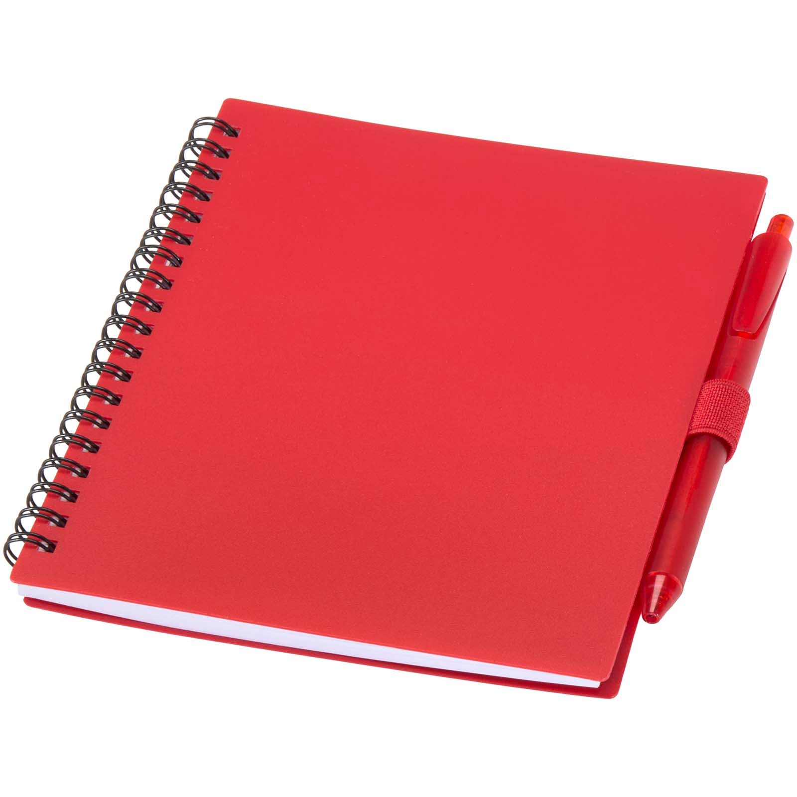 Niove Softcover Notizbuch aus recyceltem Kunststoff mit Kugelschreiber (blaue Mine) – Rot