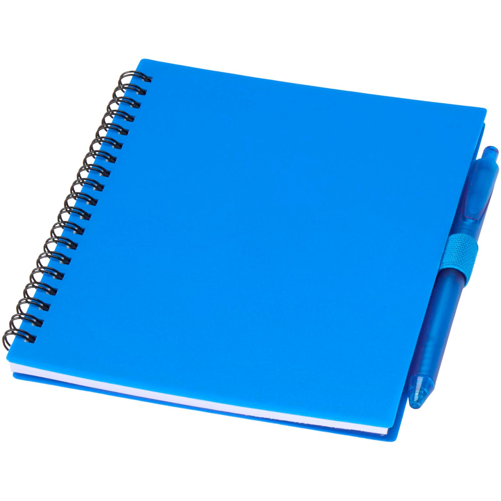 Niove Softcover Notizbuch aus recyceltem Kunststoff mit Kugelschreiber (blaue Mine) – Blau