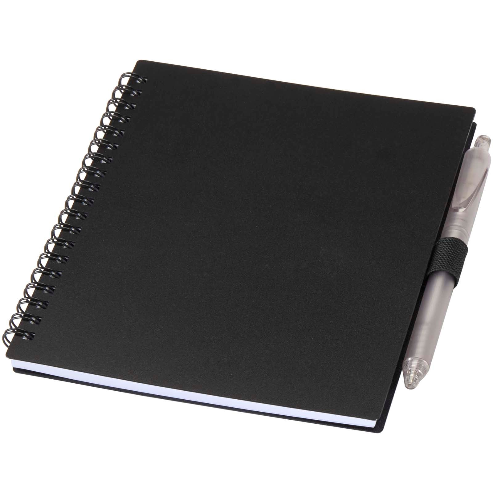 Niove Softcover Notizbuch aus recyceltem Kunststoff mit Kugelschreiber (blaue Mine) – Schwarz