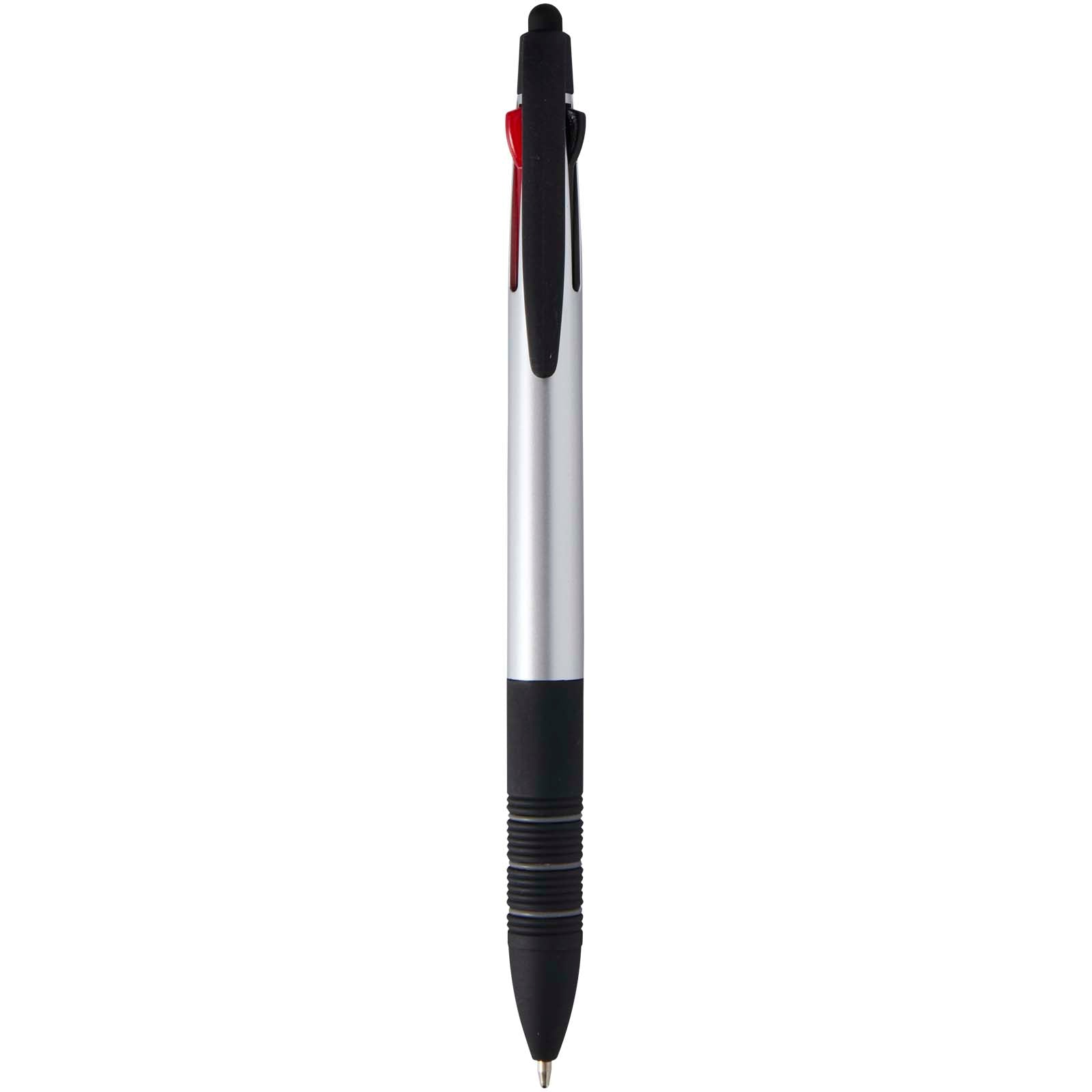 Trine 3-Farben RCS recycelter Kugelschreiber mit Stylus – Silber und Schwarz
