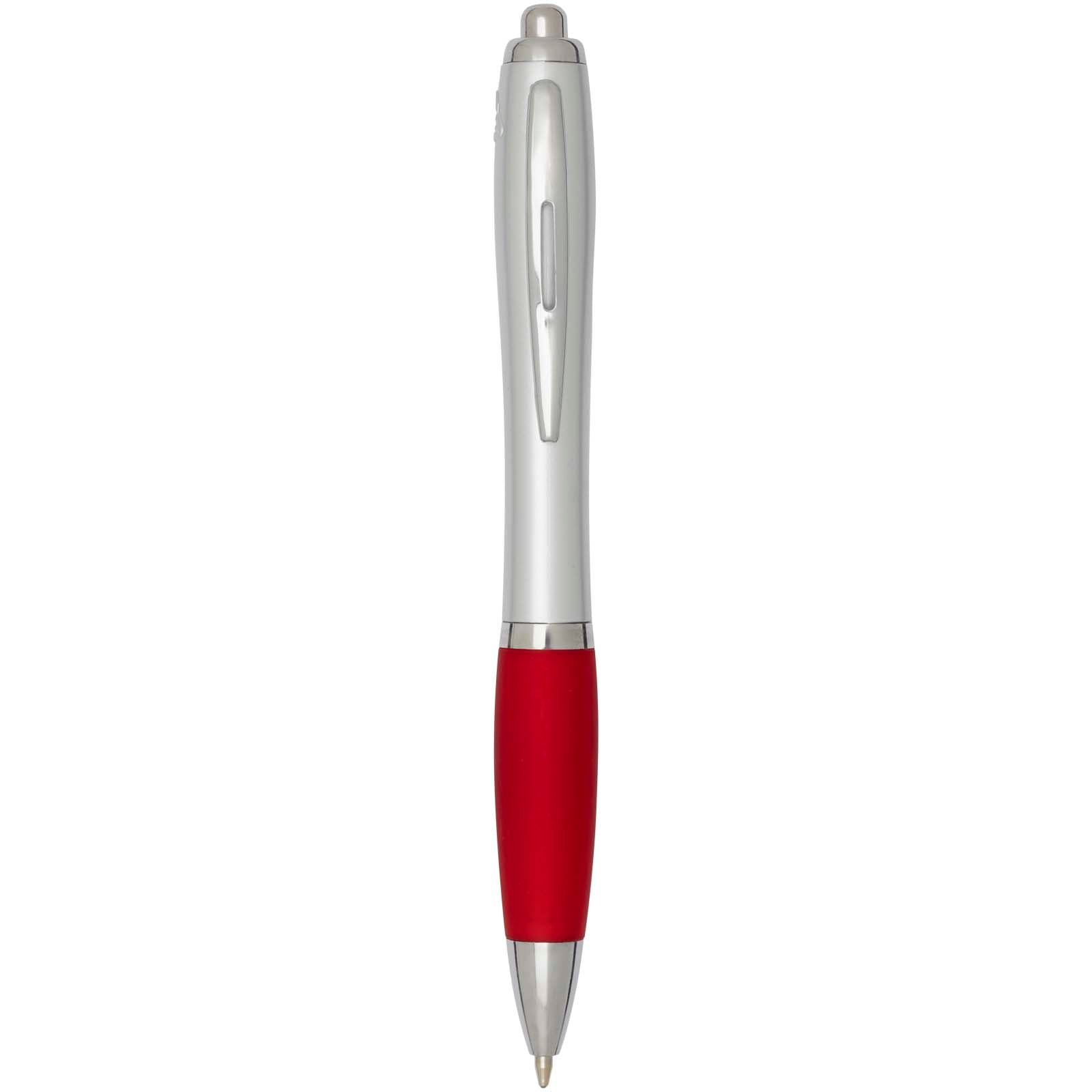 Nash RCS Kugelschreiber aus recyceltem Kunststoff mit silbernem Schaft und farbigem Griff (schwarze Tinte) – Rot