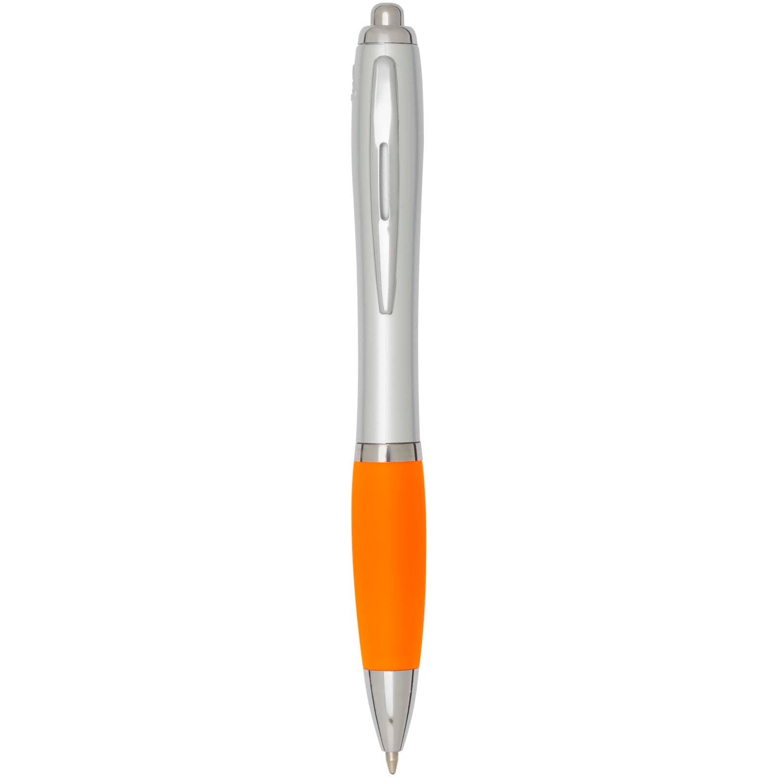 Nash RCS Kugelschreiber aus recyceltem Kunststoff mit silbernem Schaft und farbigem Griff (schwarze Tinte) – Orange