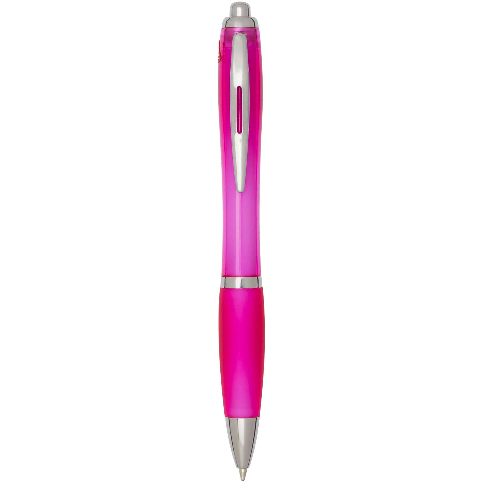 Nash RCS Kugelschreiber aus recyceltem Kunststoff mit farbigem Schaft und Griffzone (blaue Tinte) – Rosa