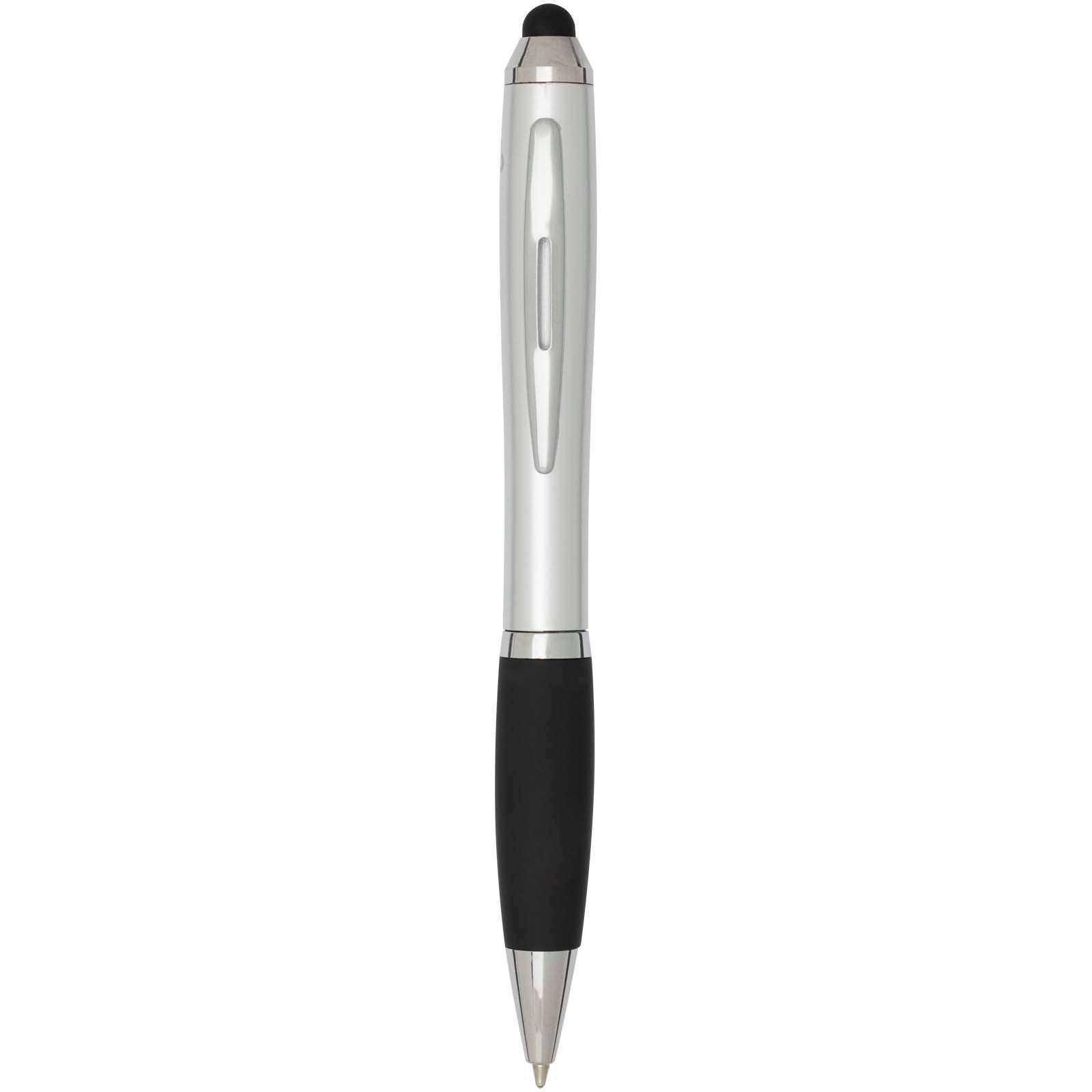 Nash RCS Stylus Kugelschreiber aus recyceltem Kunststoff mit farbigem Schaft und schwarzem Griff (blaue Tinte) – Silber