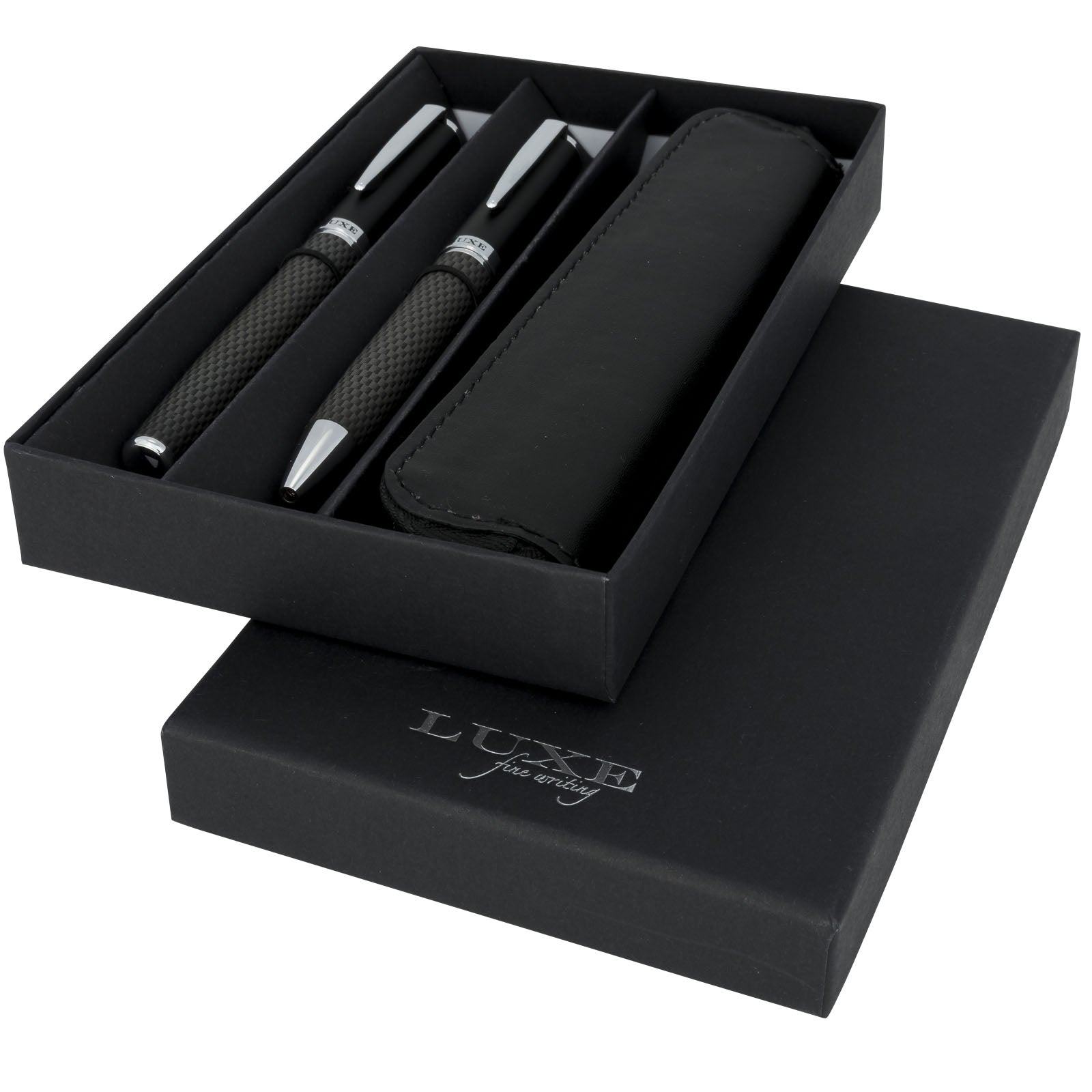 Carbon Duo Kugelschreiberset mit Hülle (schwarze Mine) – Schwarz