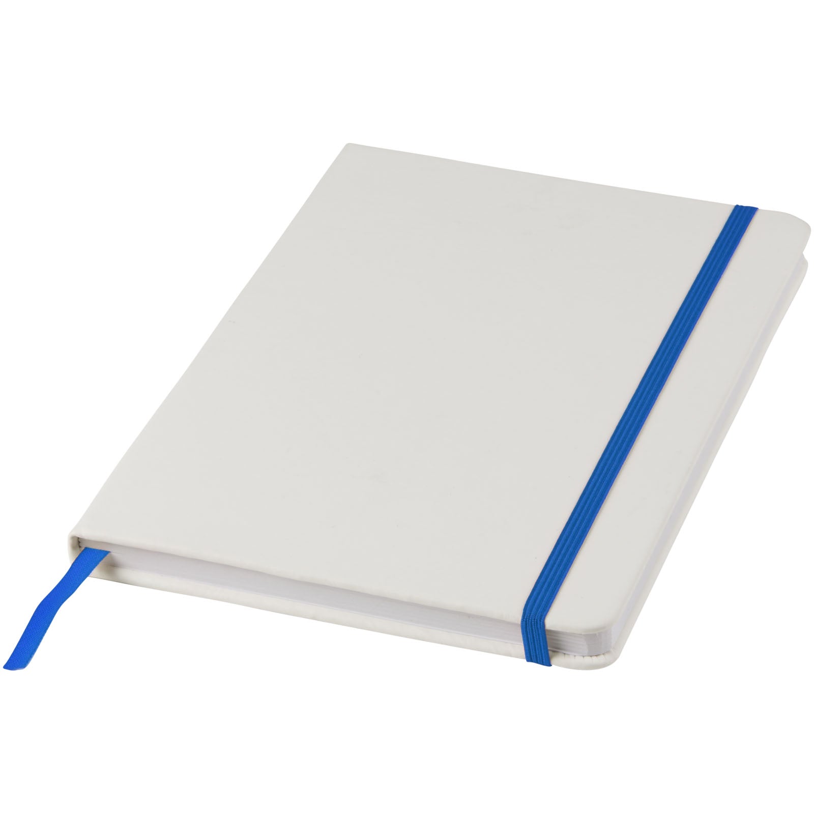 Spectrum weißes A5 Notizbuch mit farbigem Gummiband – Weiss und Royalblau