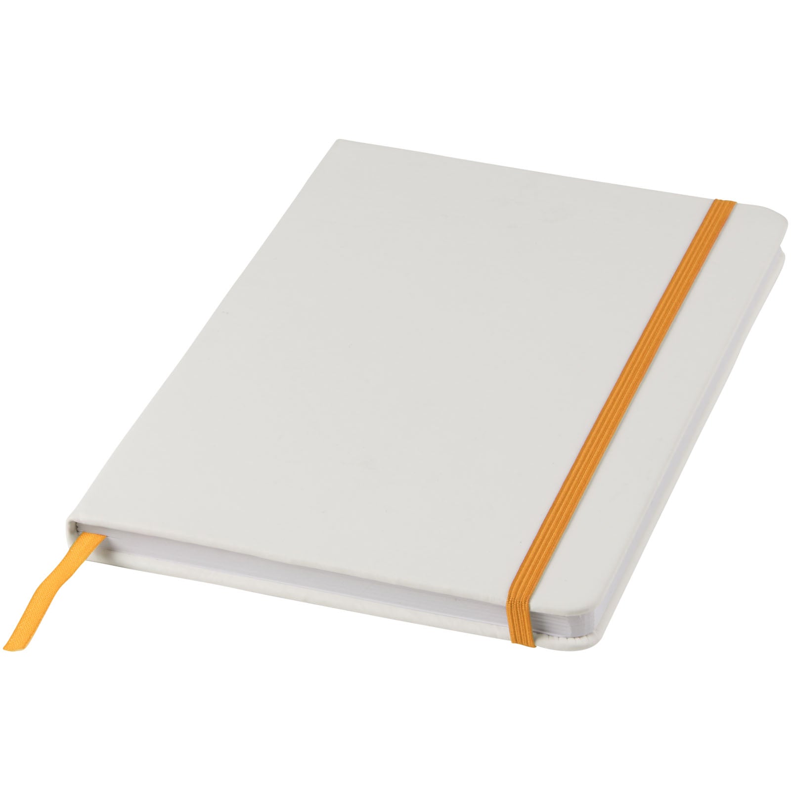 Spectrum weißes A5 Notizbuch mit farbigem Gummiband – Weiss und Orange