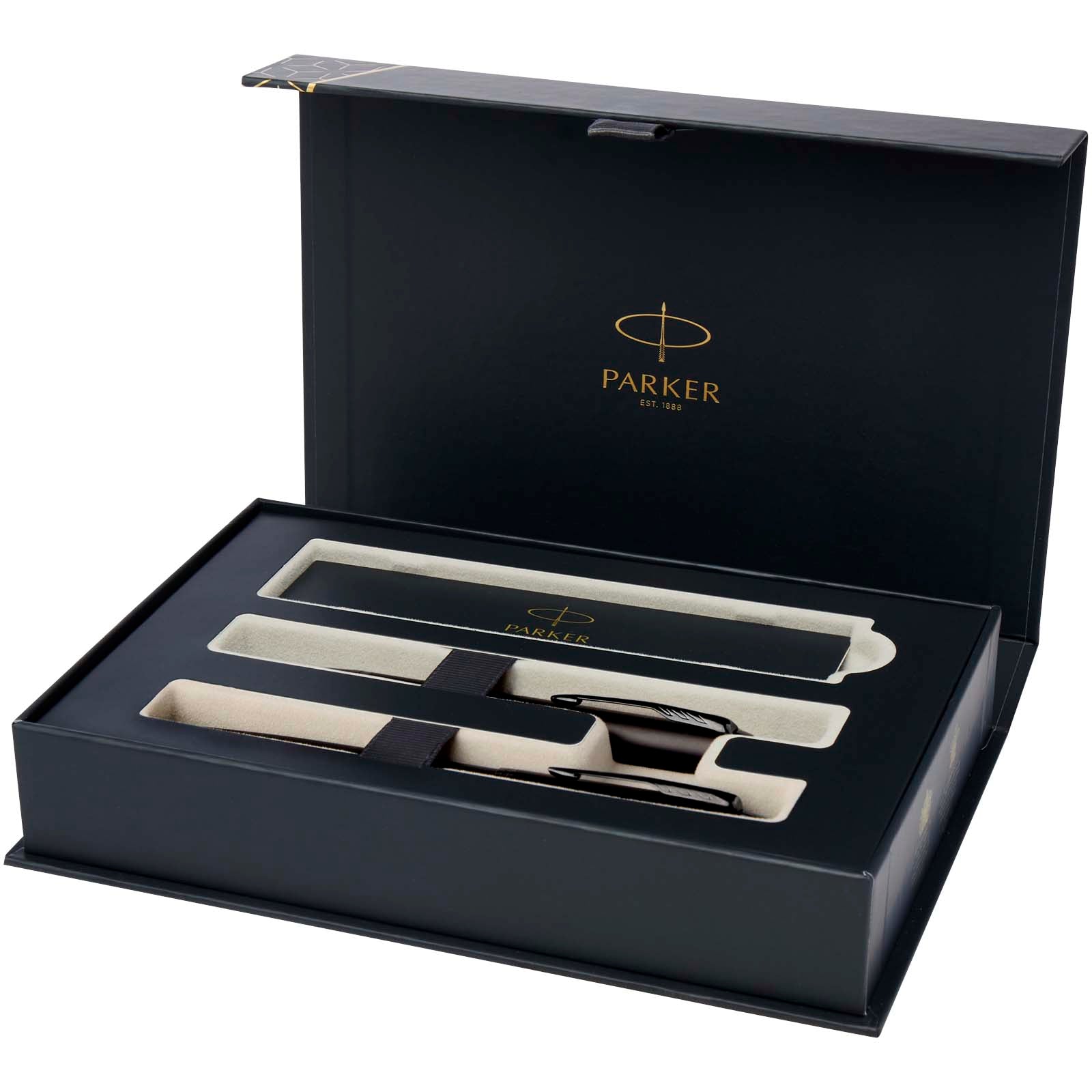 Parker IM achromatisches Kugelschreiber und Tintenroller Set mit Präsentbox (schwarze/blaue Mine) – Schwarz