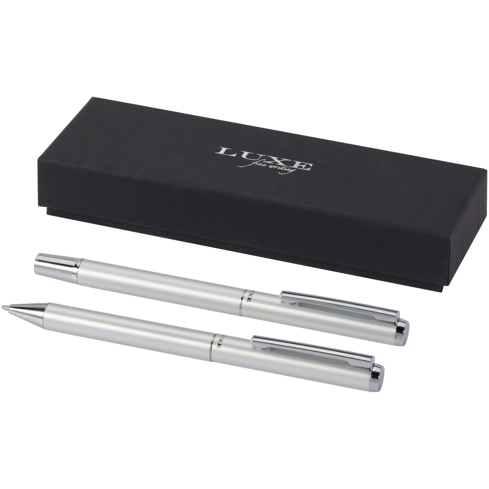 Lucetto Set mit Kugelschreiber und Tintenroller aus recyceltem Aluminium (schwarze Mine) – Silber