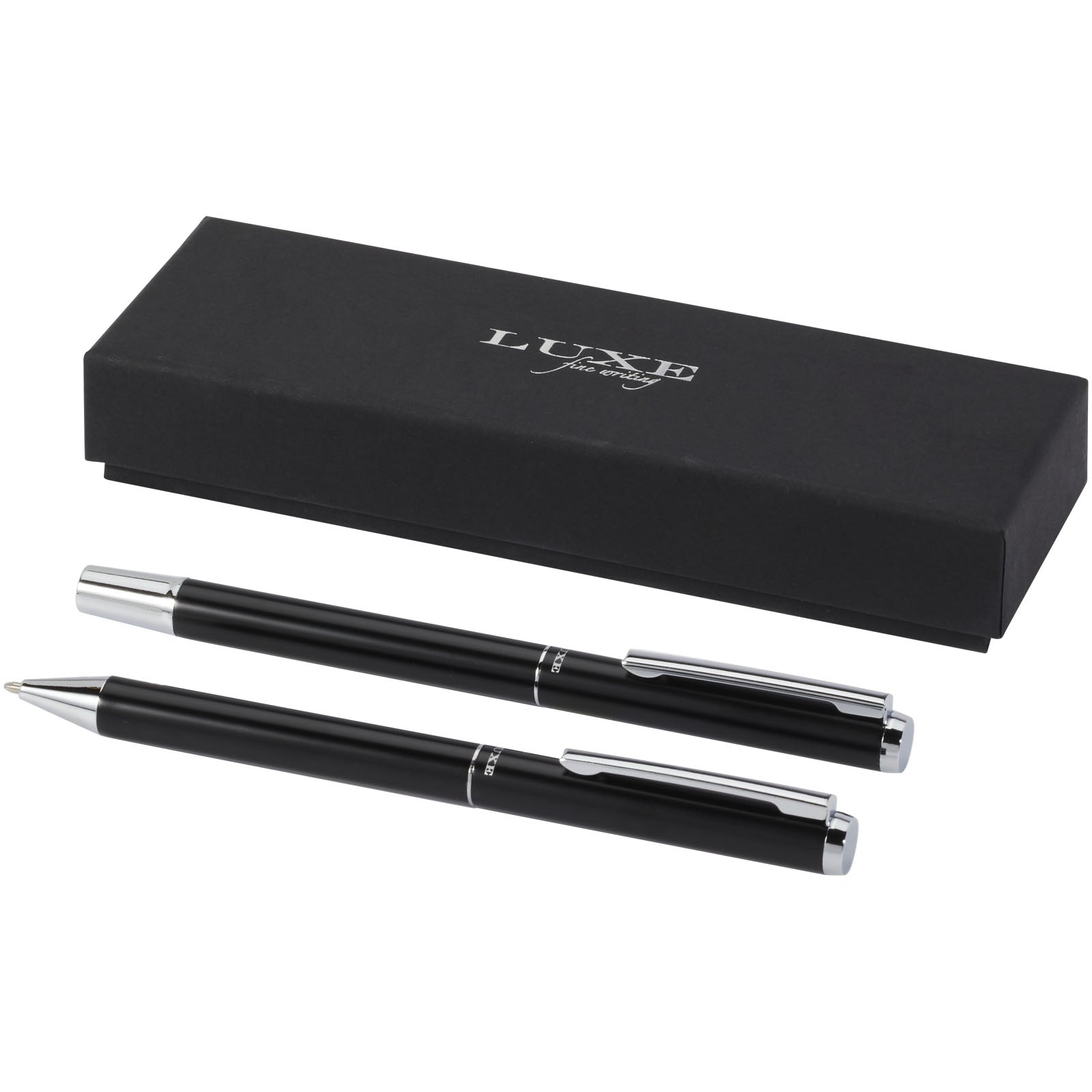 Lucetto Set mit Kugelschreiber und Tintenroller aus recyceltem Aluminium (schwarze Mine) – Schwarz