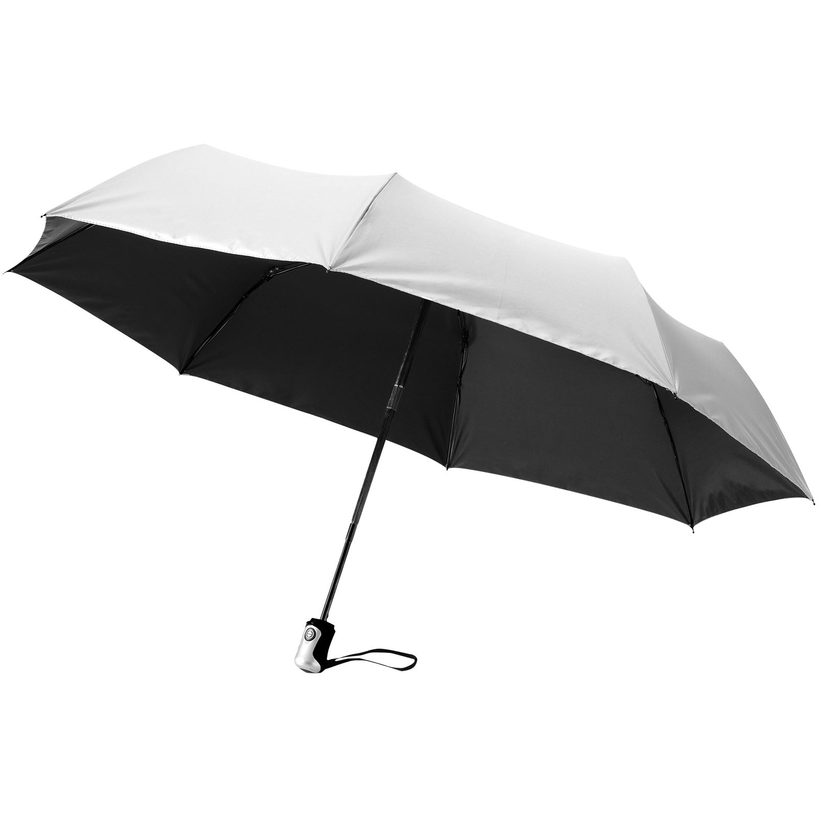 Alex 21,5" Vollautomatik Kompaktregenschirm – Silber und Schwarz