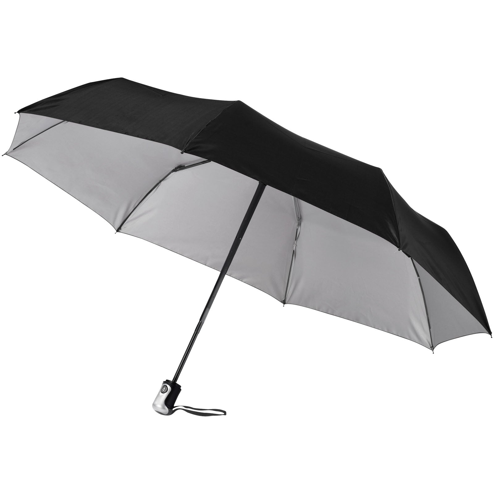 Alex 21,5" Vollautomatik Kompaktregenschirm – Schwarz und Silber