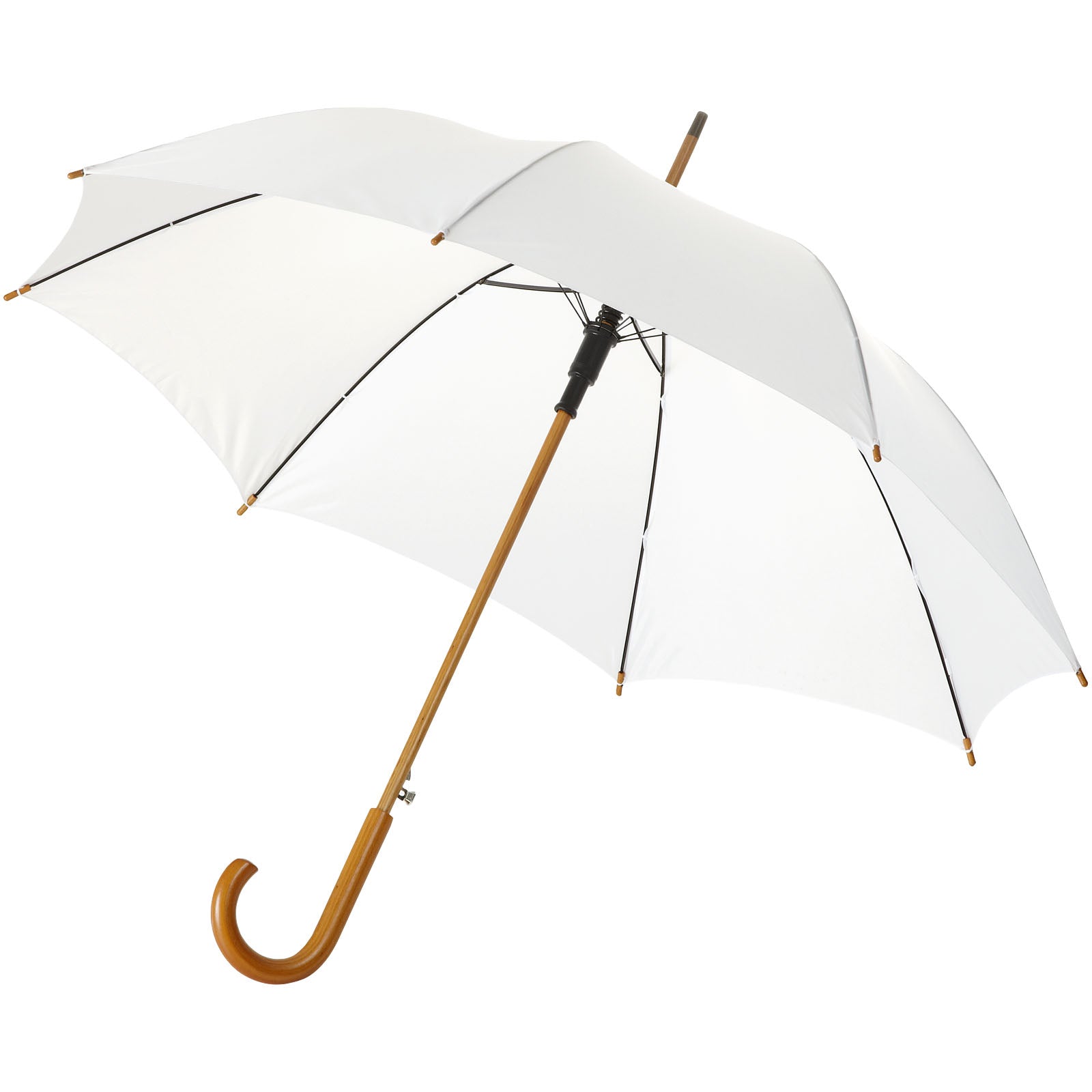 Kyle 23" Automatikregenschirm mit Holzstange und -griff – Weiss