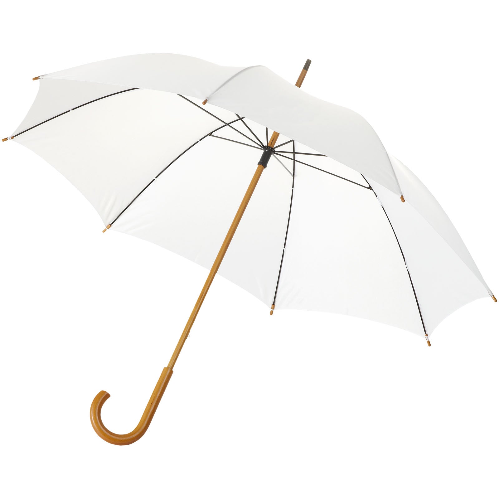 Jova 23" Regenschirm mit Holzstange und -griff – Weiss