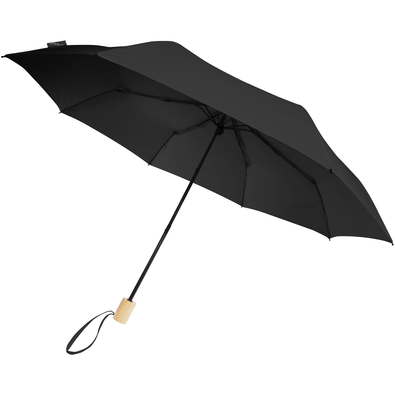 Birgit 21'' faltbarer winddichter Regenschirm aus recyceltem PET – Schwarz