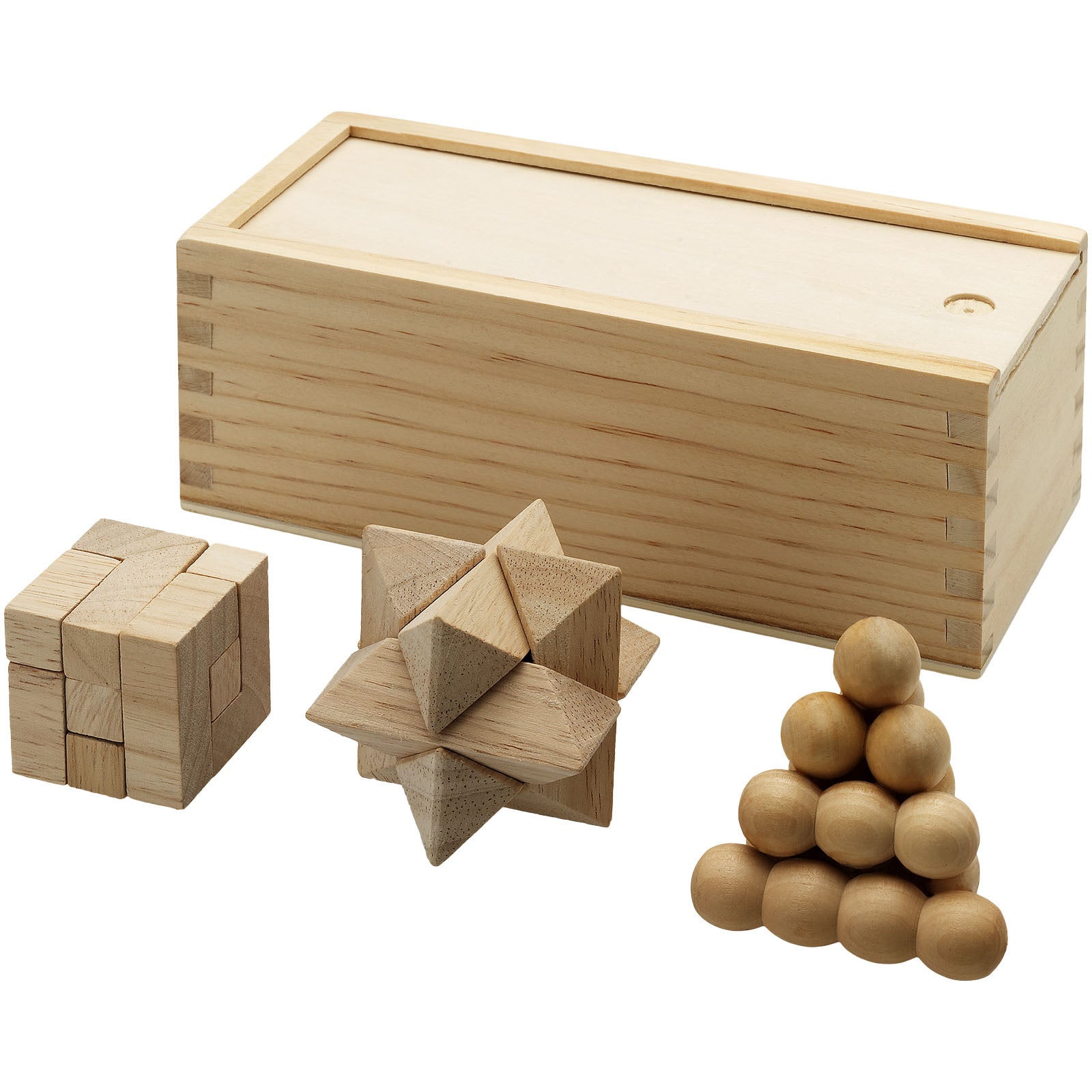 Brainiac 3-teiliges Denksportspiel aus Holz – Natur