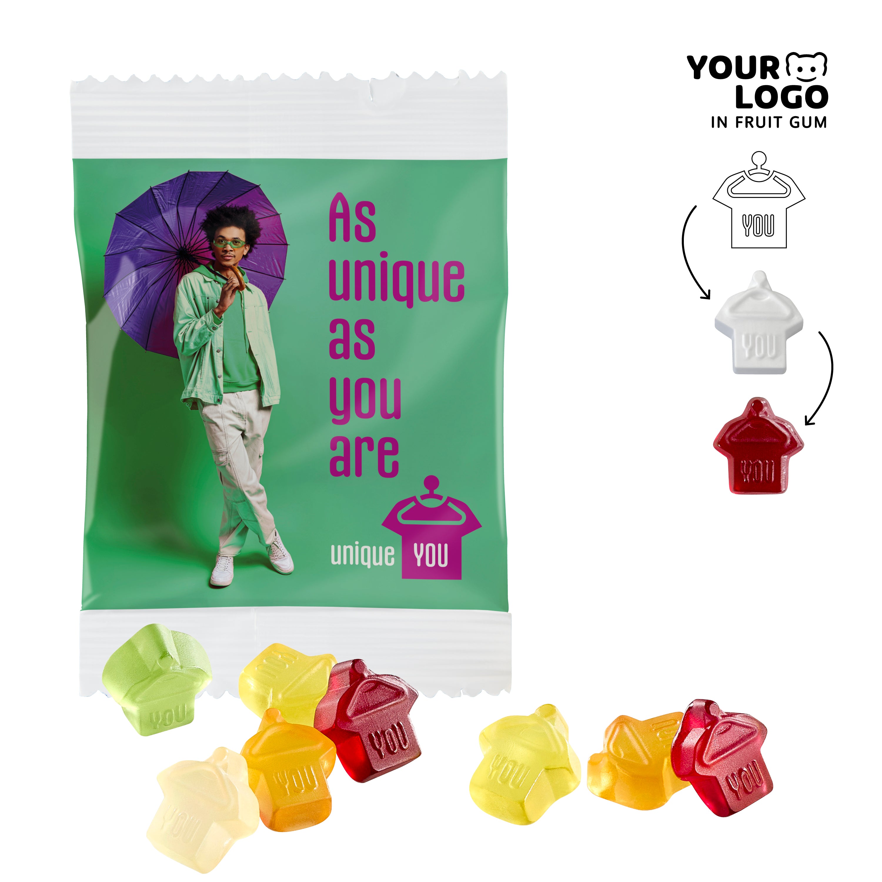 Fruchtgummi individuell 10 g, VEGAN im kompostierbaren Tütchen