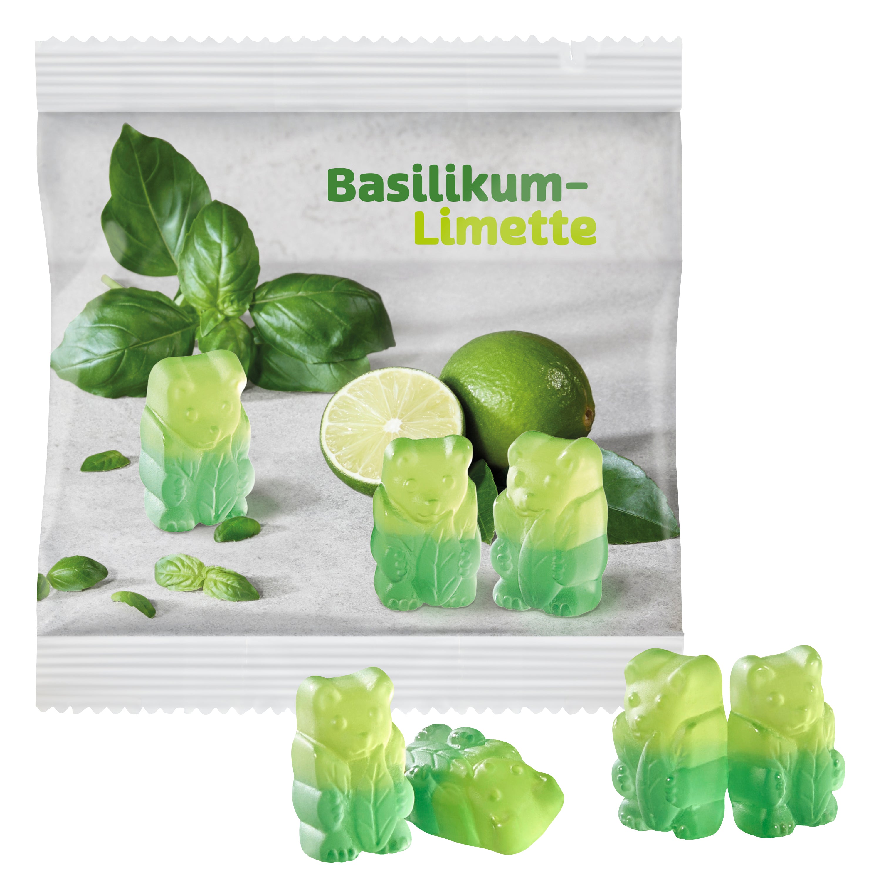 Vegane Basilikum-Limetten Bärchen im kompostierbaren Tütchen