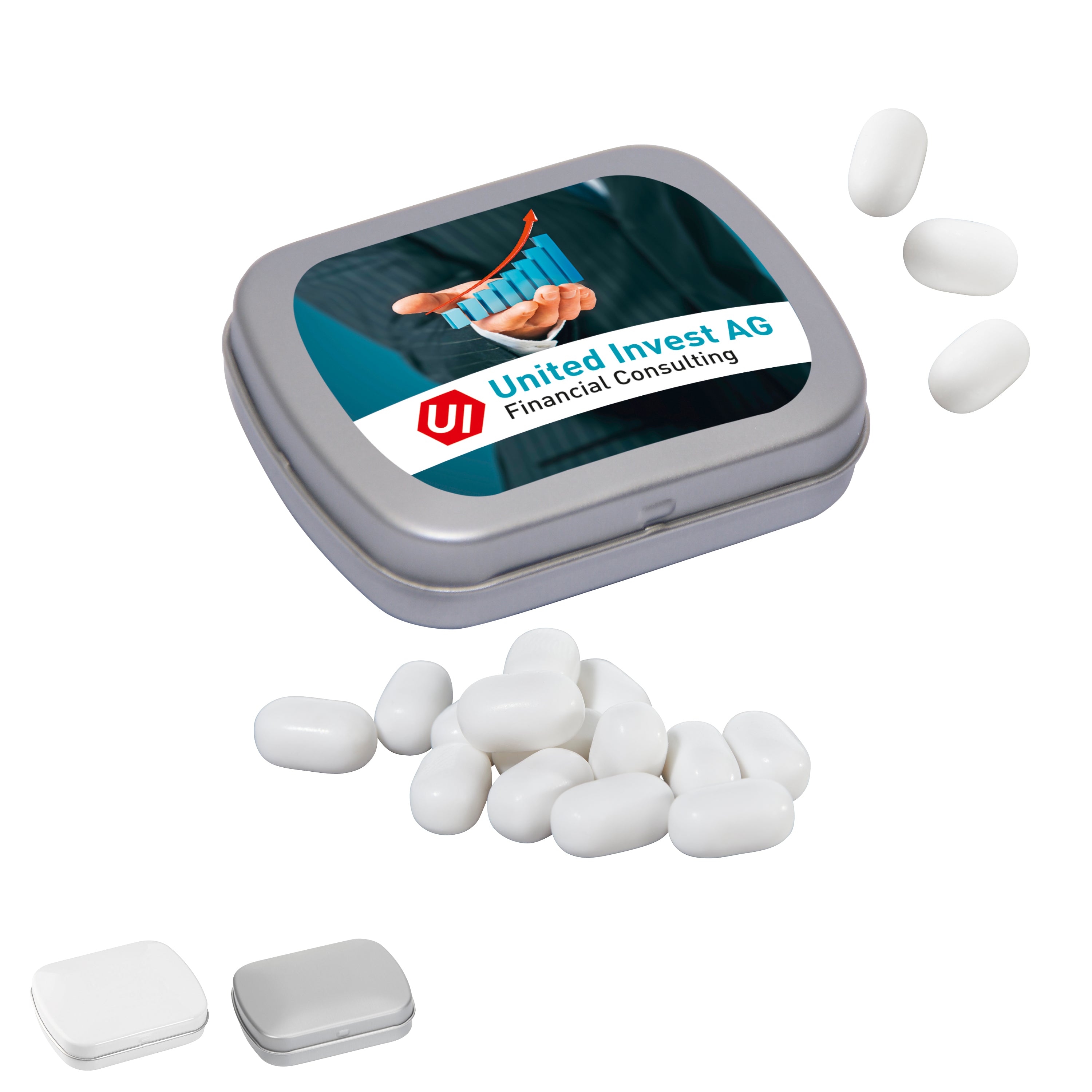 MINI-Klappdose mit tic tac, 22g – weiß-glänzend