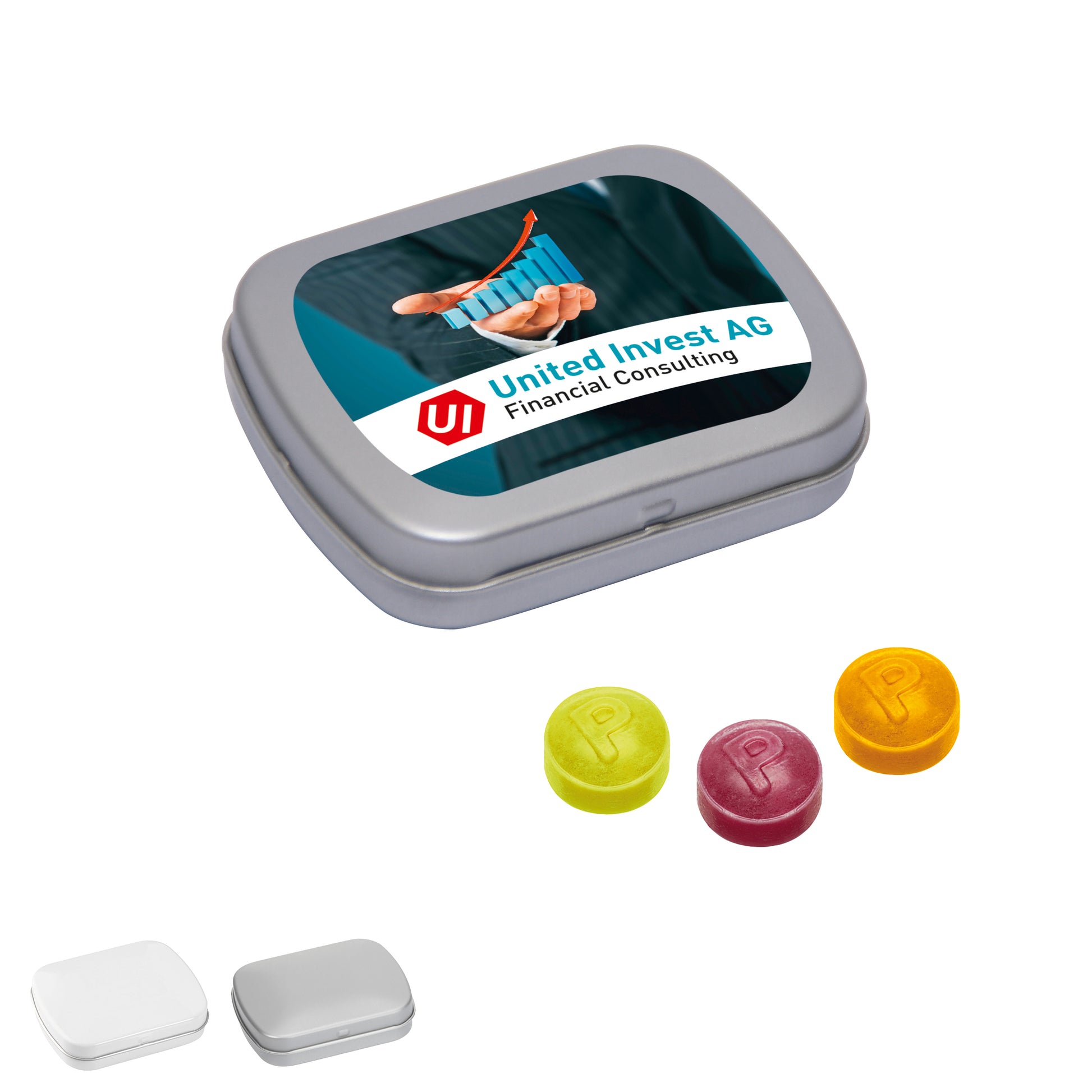 MINI-Klappdose mit Pulmoll Pastillen, 20g – weiß-glänzend