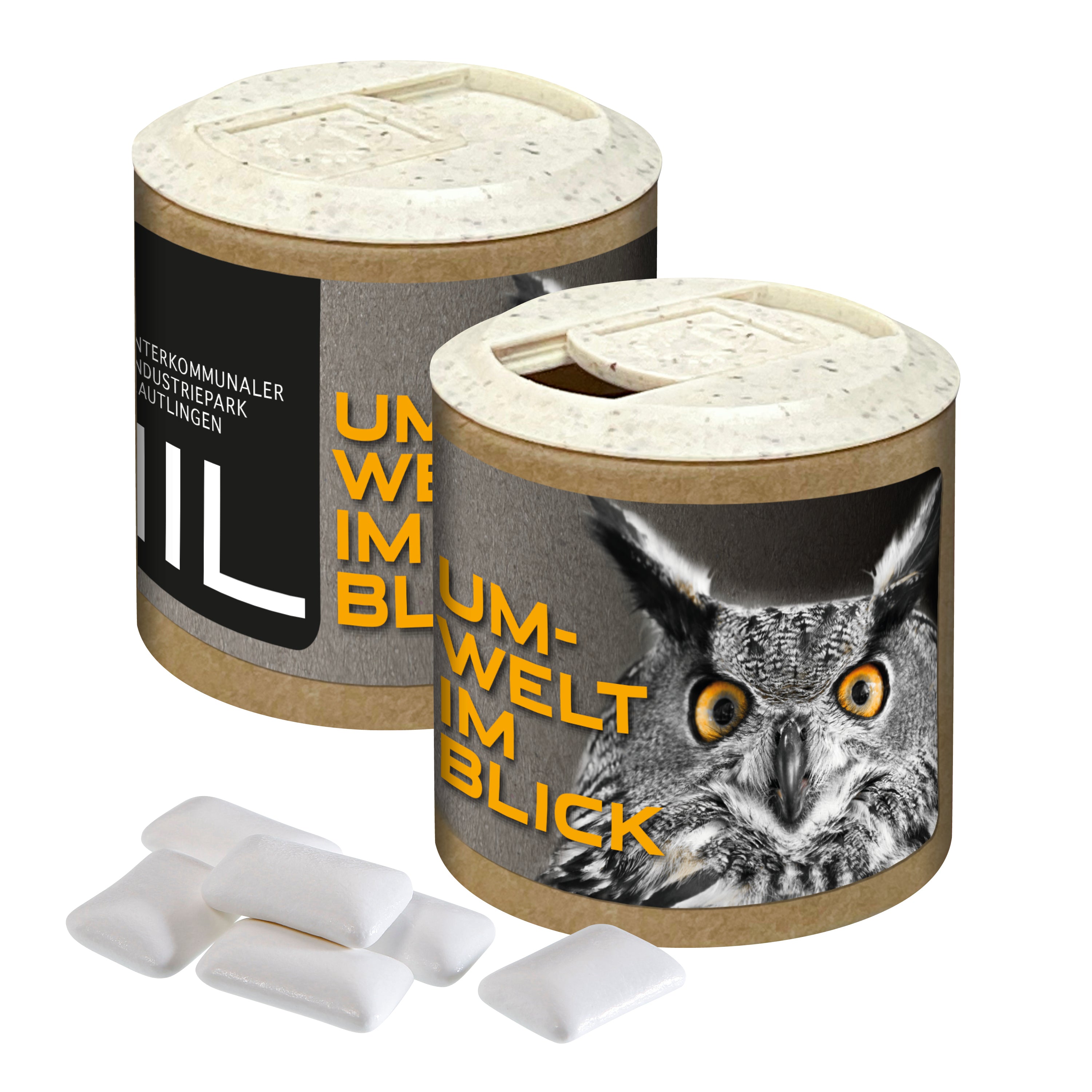 Papier-Werbedose mit Zuckerfreiem Kaugummi, 84g – Kaugummi