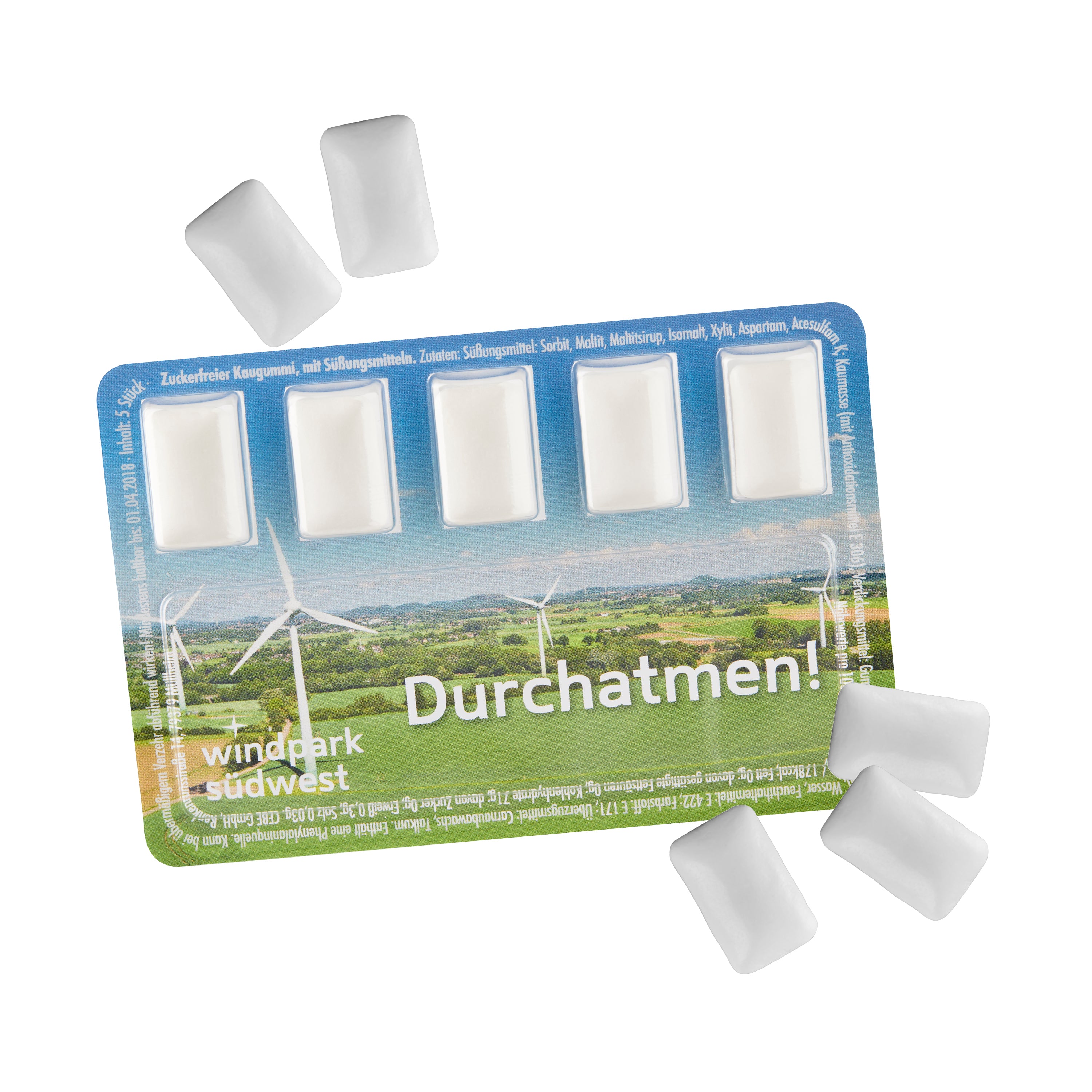 Smart Card mit zuckerfreien Kaugummi-Dragees – 5 Kaugummi im Blister