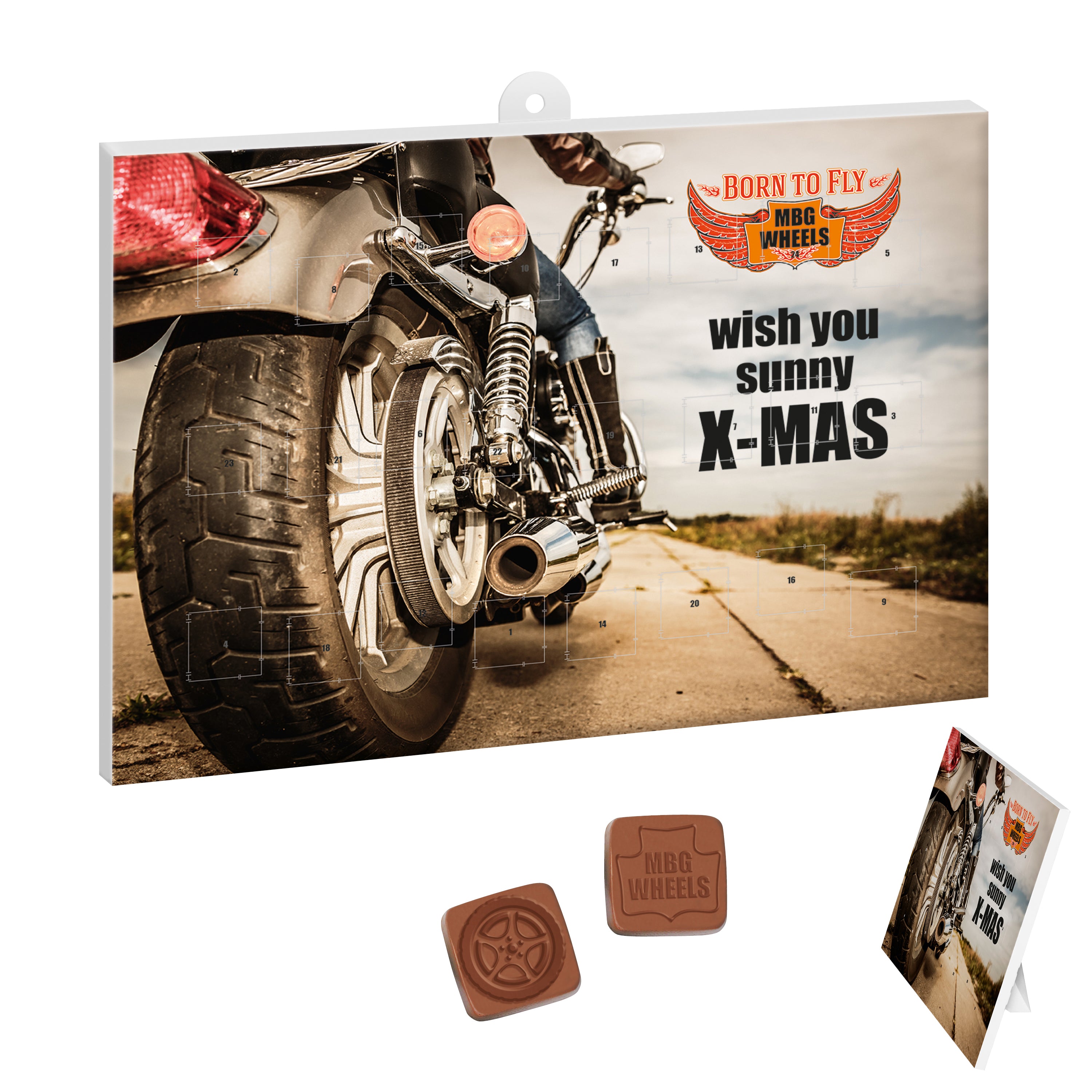 Adventskalender mit 1 – 24 personalisierten Schoko-Formen – 1-24 verschiedene Schoko-Sonderform(en)