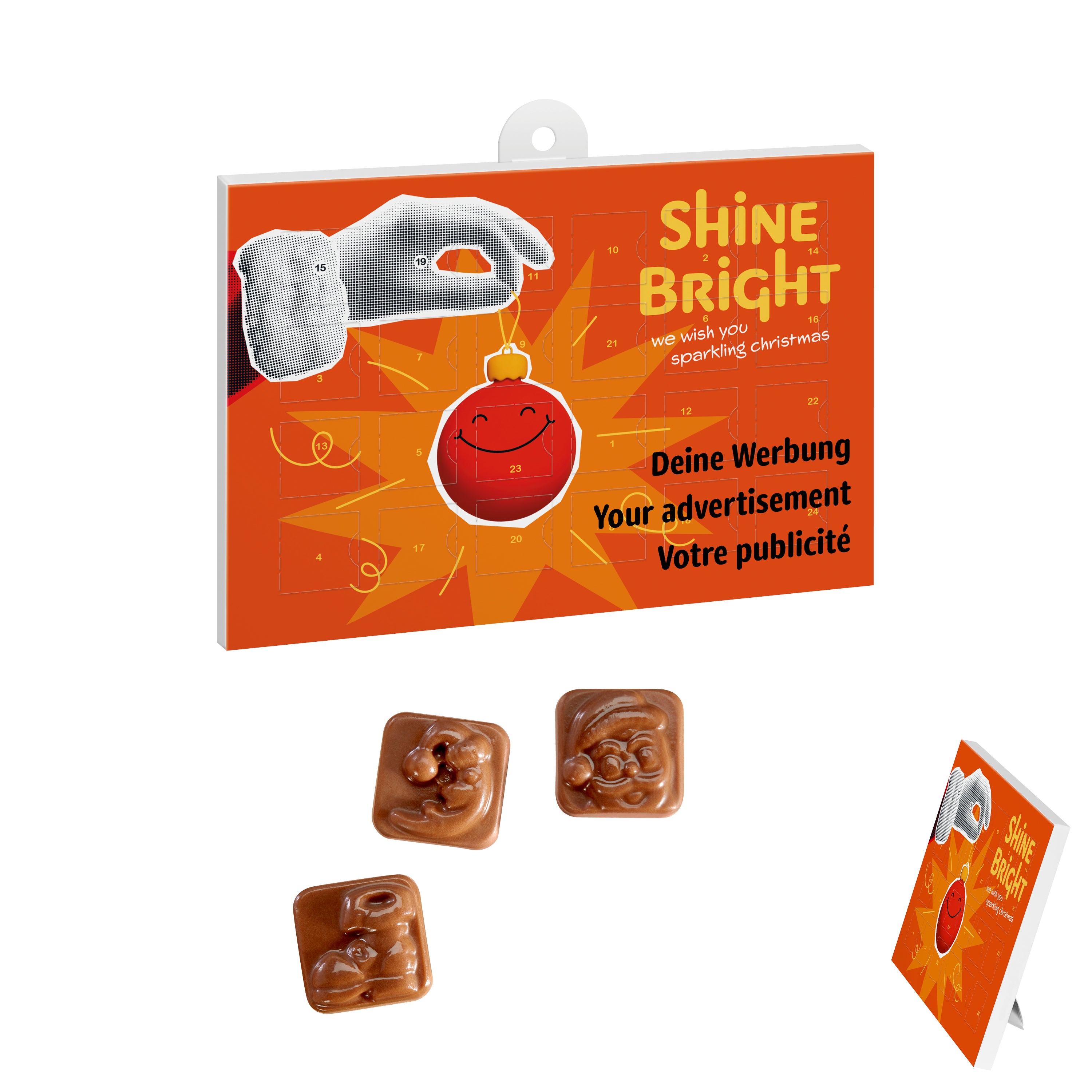 A5-Adventskalender – personalisierbares STANDARDMOTIV – 24 Schoko-Weihnachtsmotive