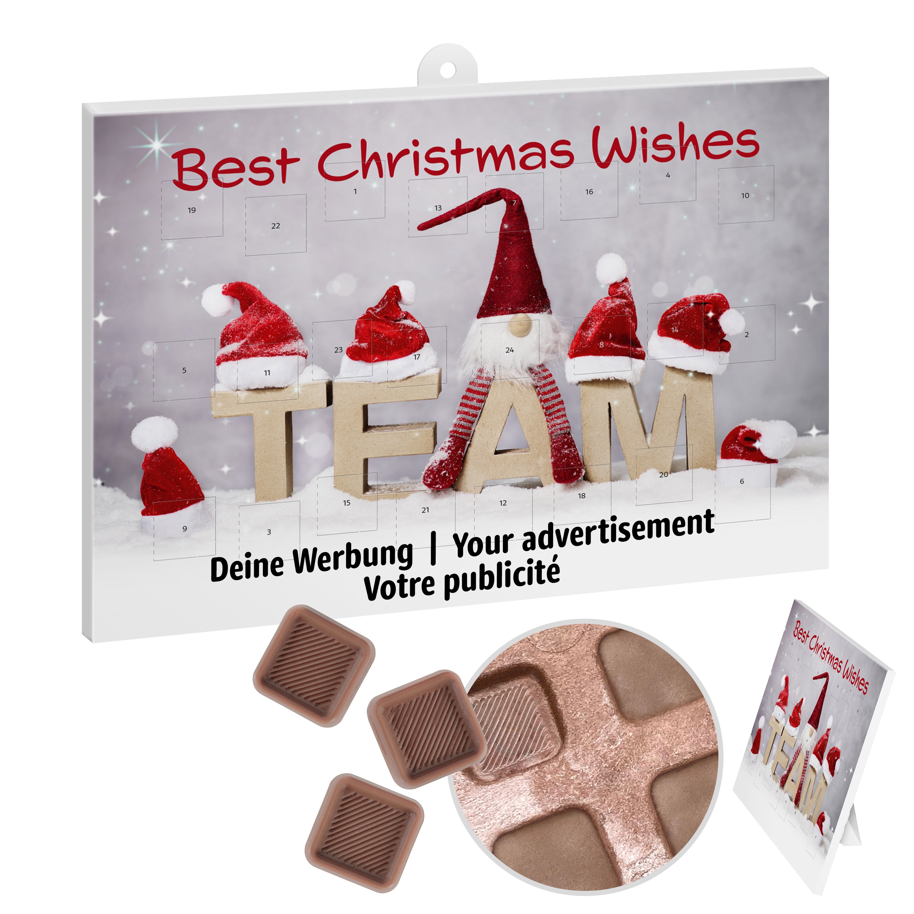 reinpapier® Classic-Adventskalender – personalisierbares STANDARDMOTIV – 24 neutrale Schoko-Naps