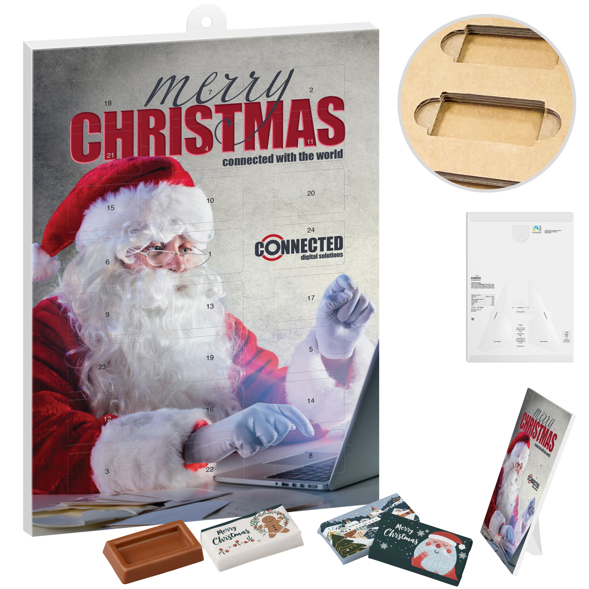 Schoko-Naps Adventskalender – Papier – 24 Choco Company Schokoladen-Naps im Papiereinschlag mit weihnachtlichem Standardmotiv