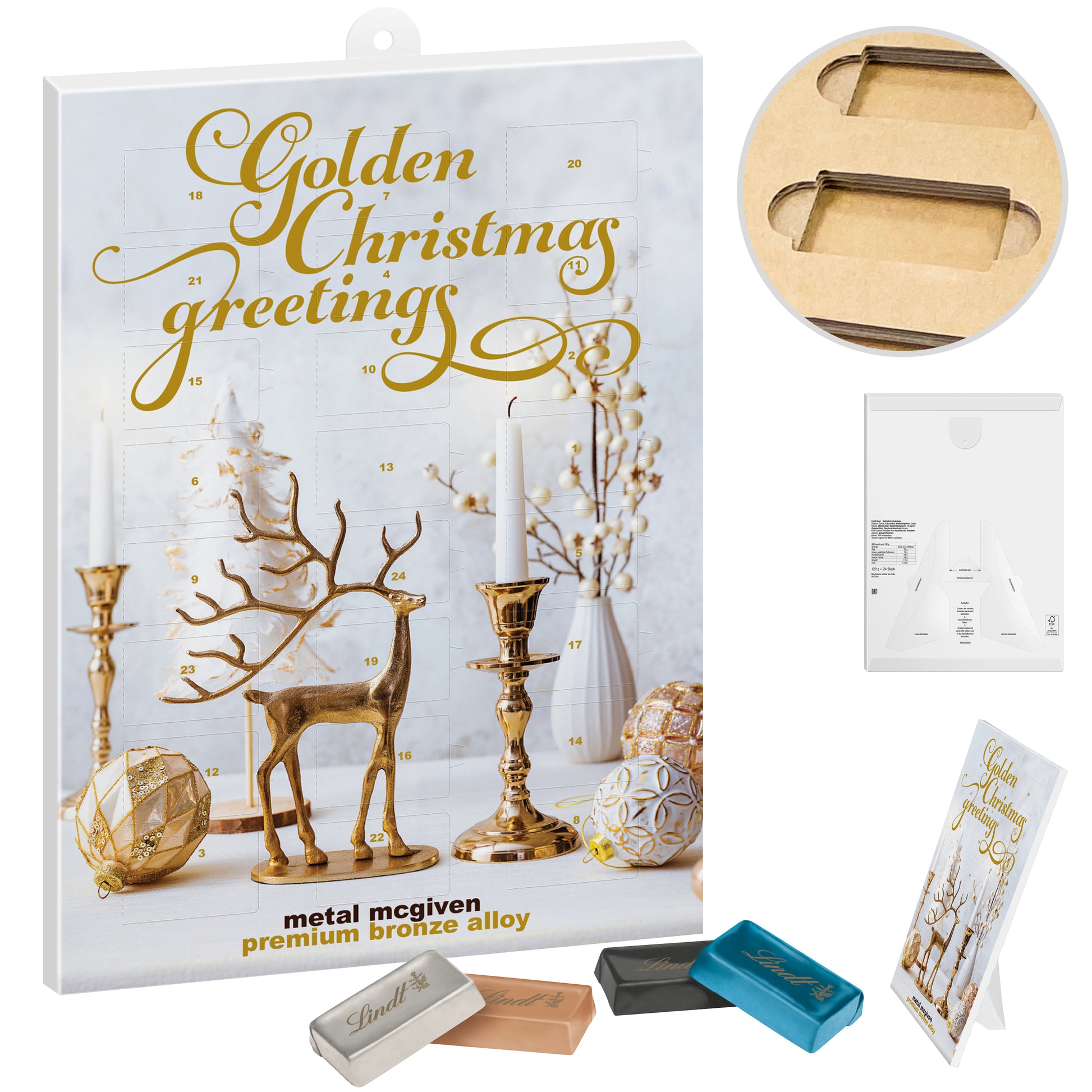 Lindt-Naps Adventskalender – Papier – 24 Lindt Vollmilchschokoladen-Naps, bunt 4-fach gemischt, ca. 5g/Stück