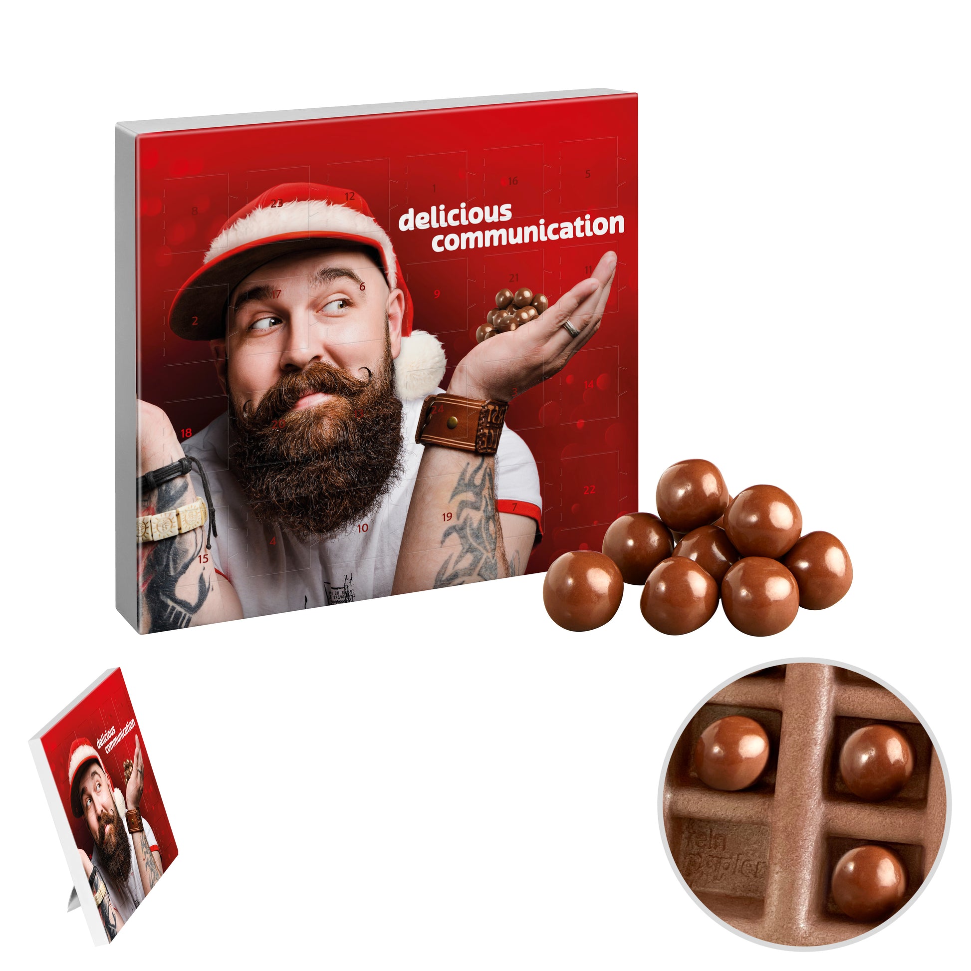 reinpapier® Mini-Adventskalender mit Schokoknusperkugeln – 24 Stück Schokoknusperkugeln, ca. 1,13 g/Stück