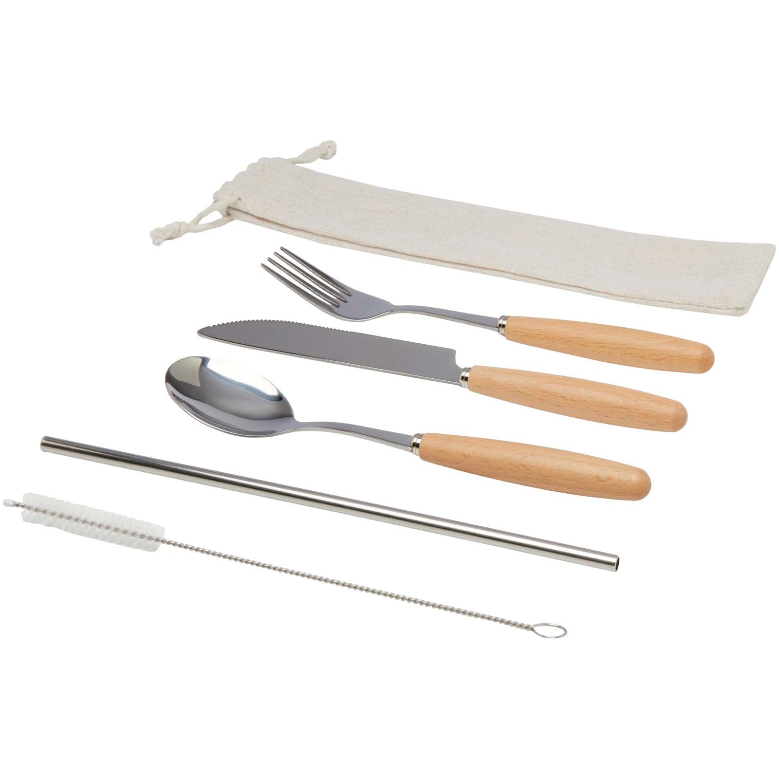 Root 5-teiliges Besteckset aus Edelstahl und Buchenholz – Natur