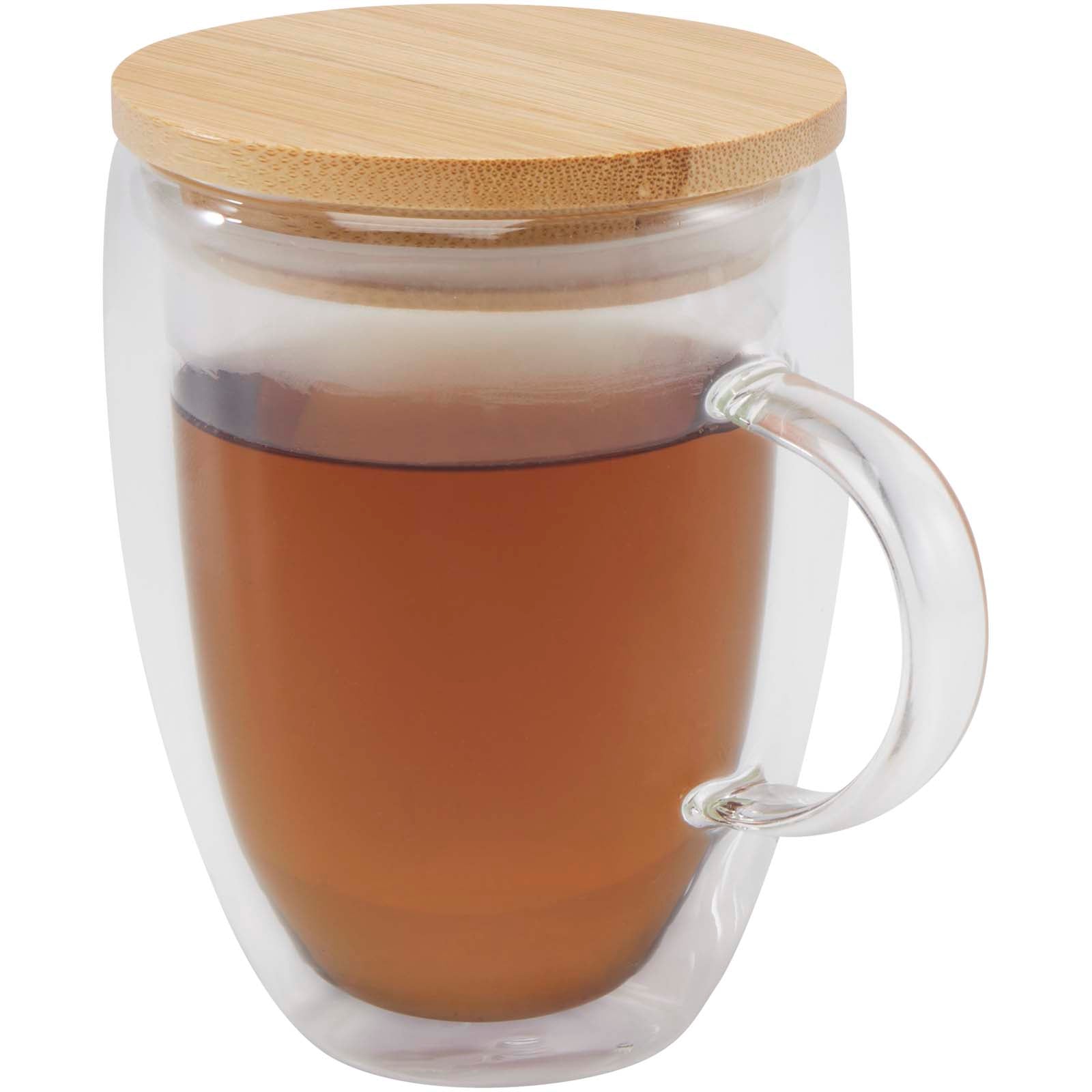 Leona 350 ml Glasbecher mit Bambusdeckel – Transparent Klar