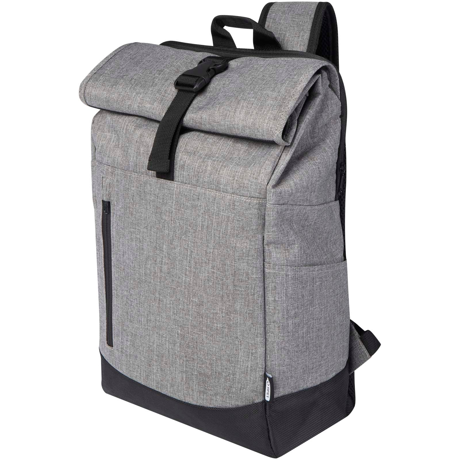 Libra 15,6" GRS recycelter Rolltop Laptop-Rucksack 12L – Heather Grau und Schwarz