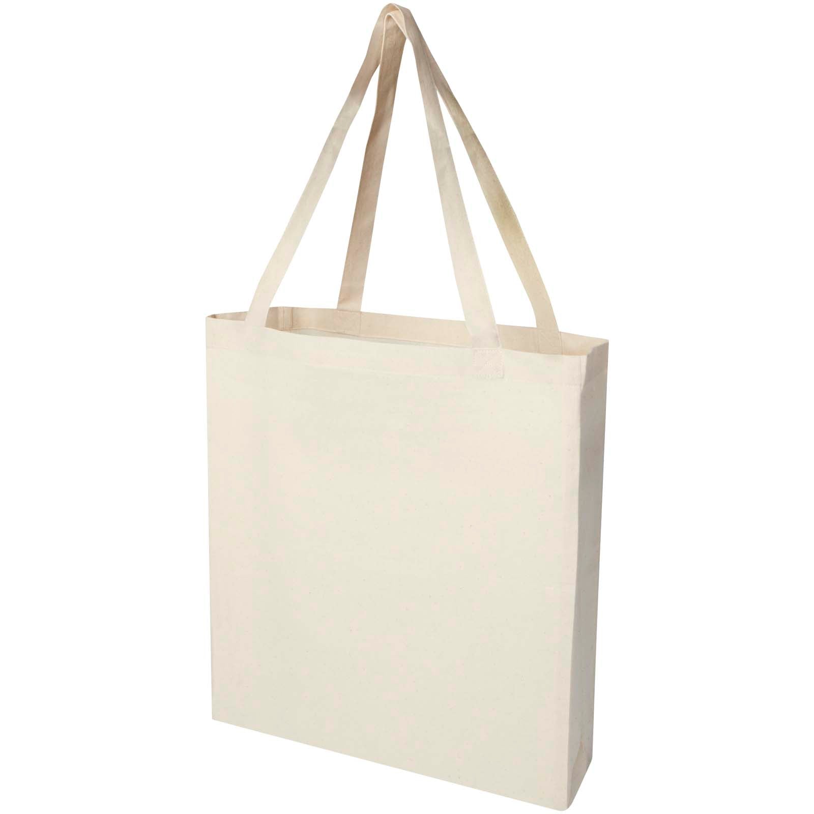 Madras 140 g/m² Baumwoll Tragetasche mit Seitenfalten aus GRS recycelter Baumwolle 12L – Natur
