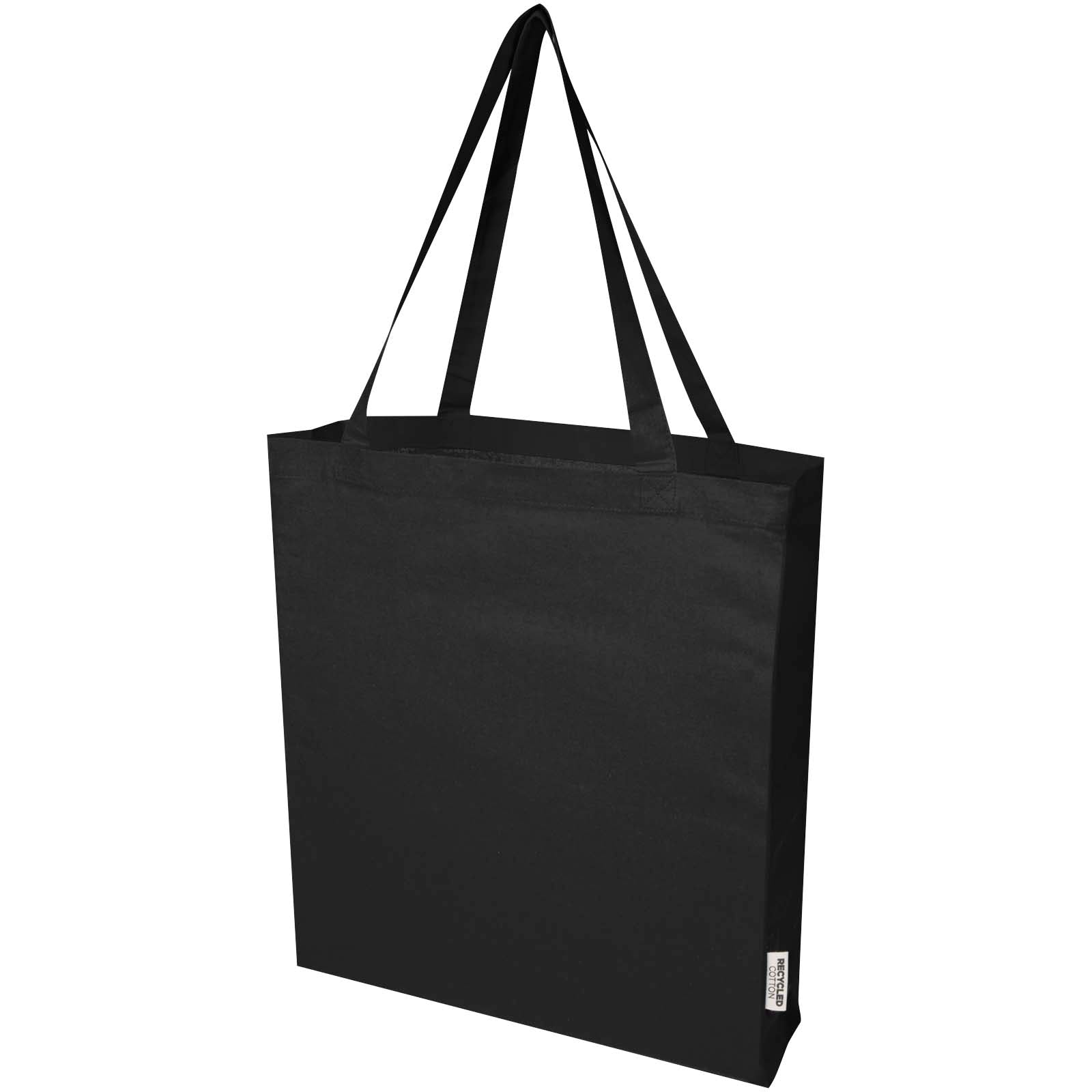 Madras 140 g/m² Baumwoll Tragetasche mit Seitenfalten aus GRS recycelter Baumwolle 12L – Schwarz