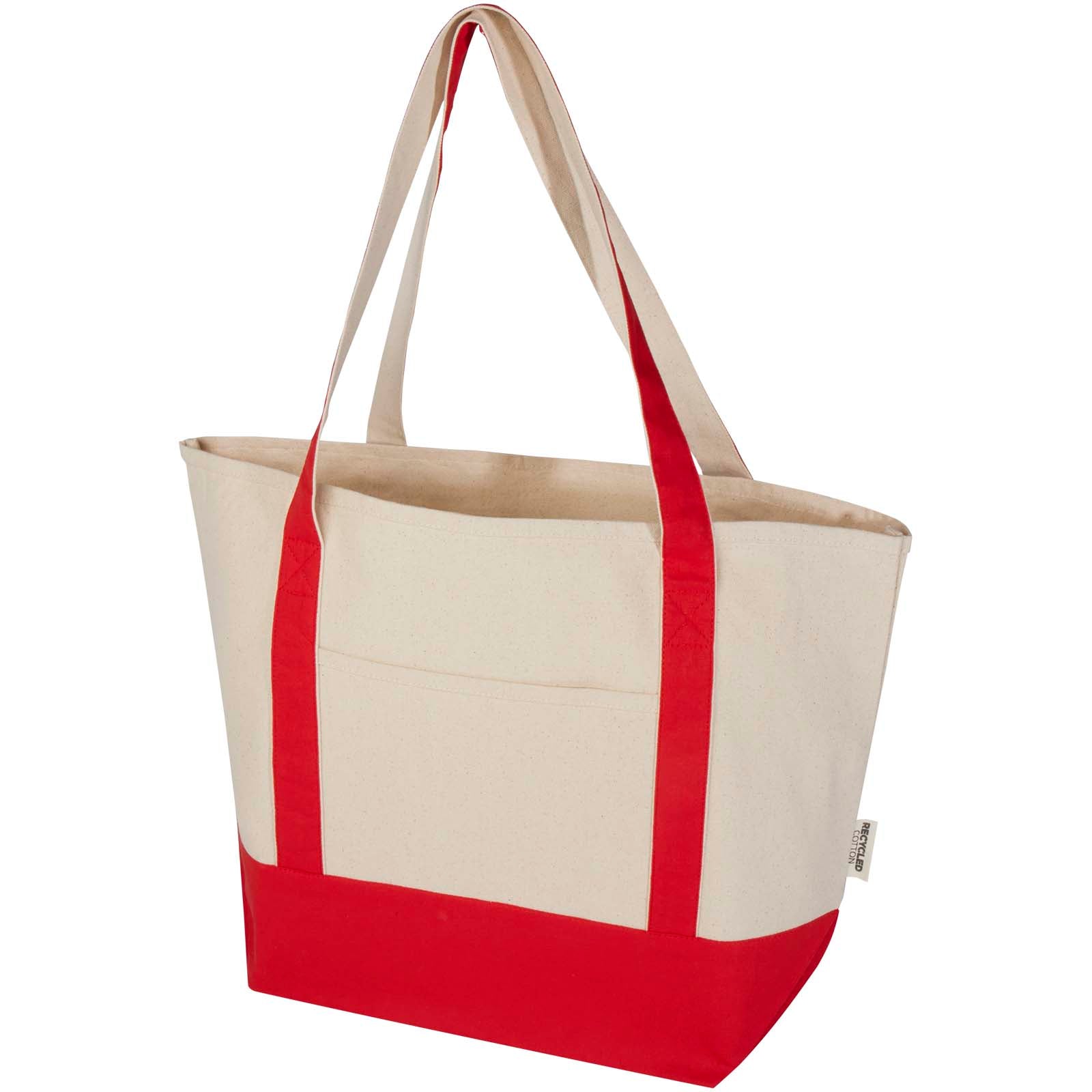 Sam 320 g/m² Tragetasche aus GRS recycelter Baumwolle – Rot und Natur