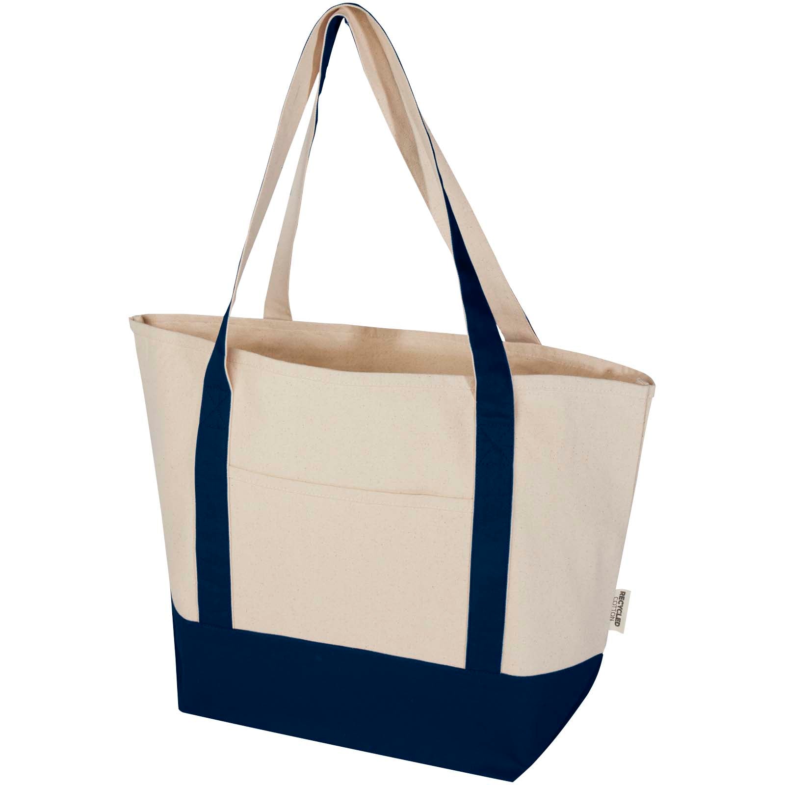 Sam 320 g/m² Tragetasche aus GRS recycelter Baumwolle – Navy und Natur