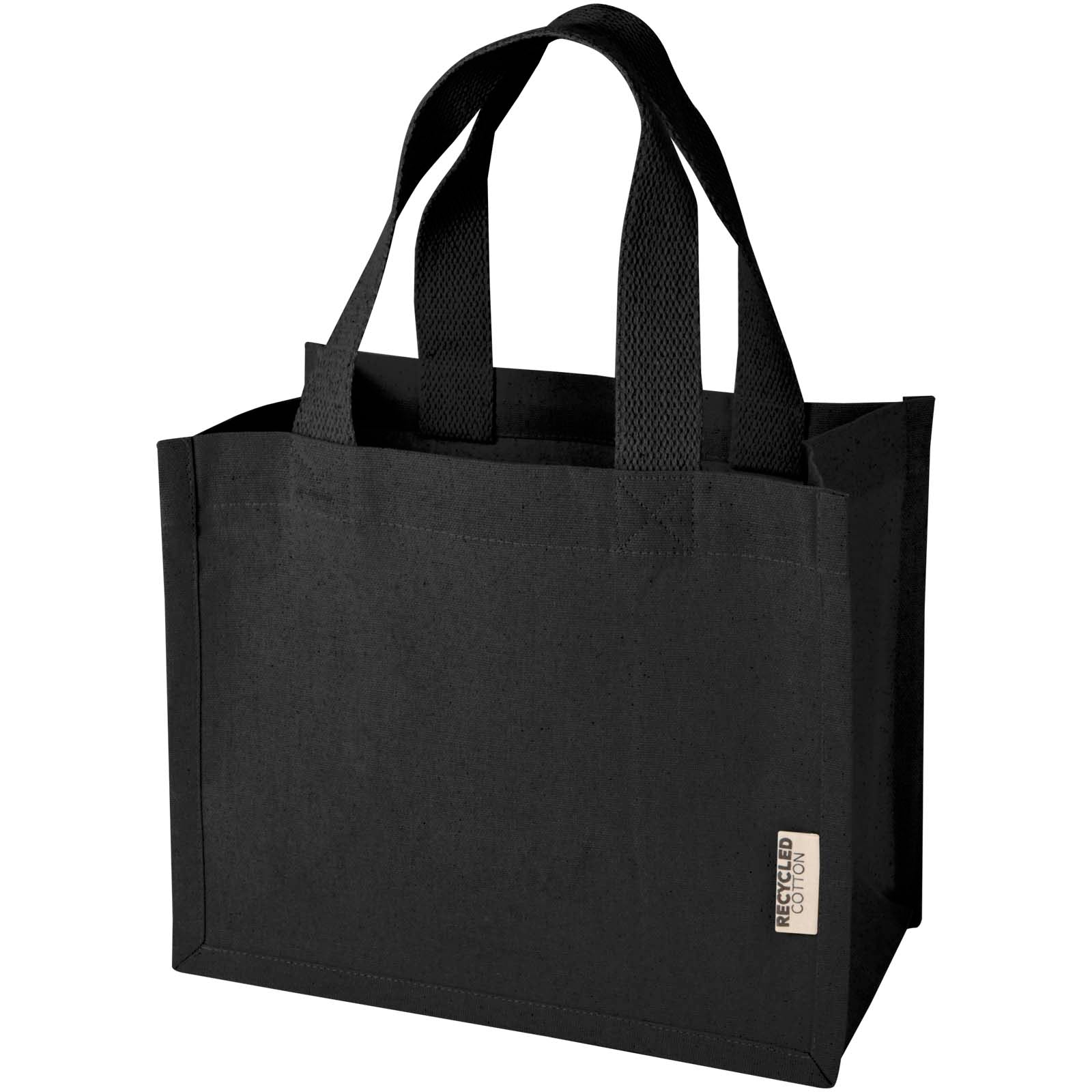 Odessa Mini-Tragetasche mit Bodenfalte aus 220 g/m² GRS Recyclingbaumwolle 9L – Schwarz