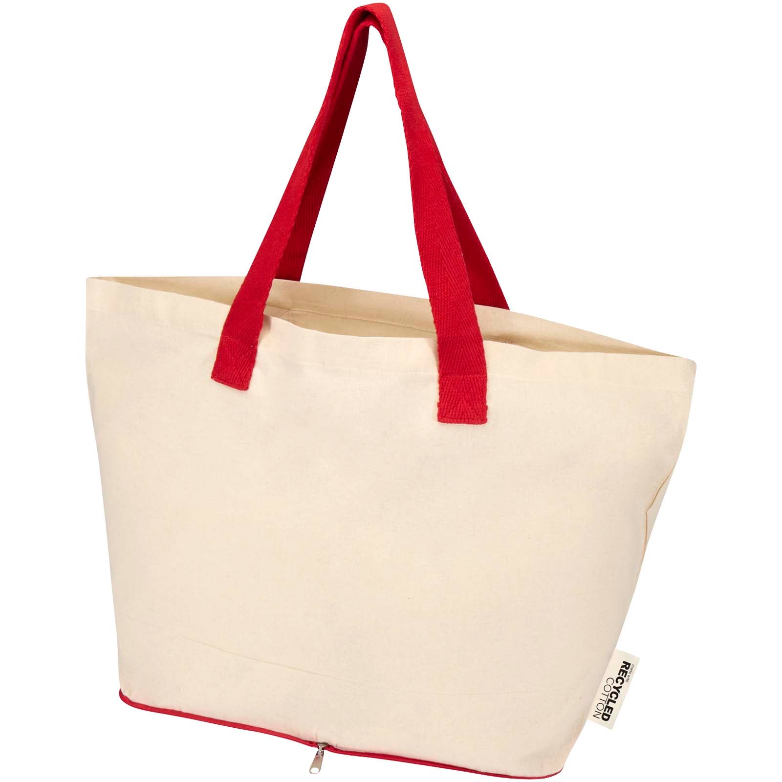 Sierra 140 g/m² Faltbare Tragetasche aus GRS recycelter Baumwolle 12L – Natur und Rot