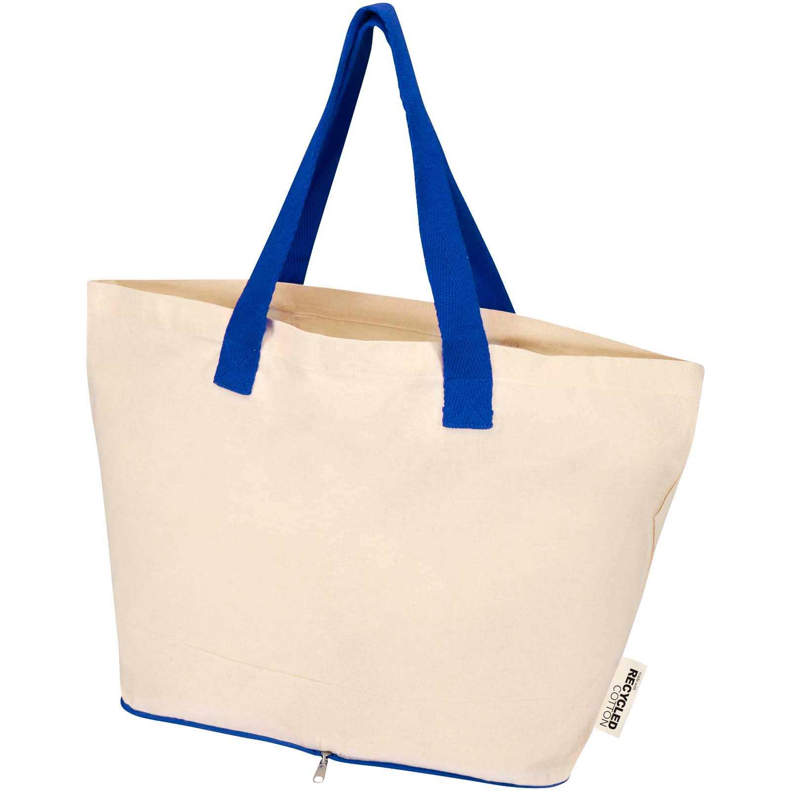Sierra 140 g/m² Faltbare Tragetasche aus GRS recycelter Baumwolle 12L – Natur und Royalblau